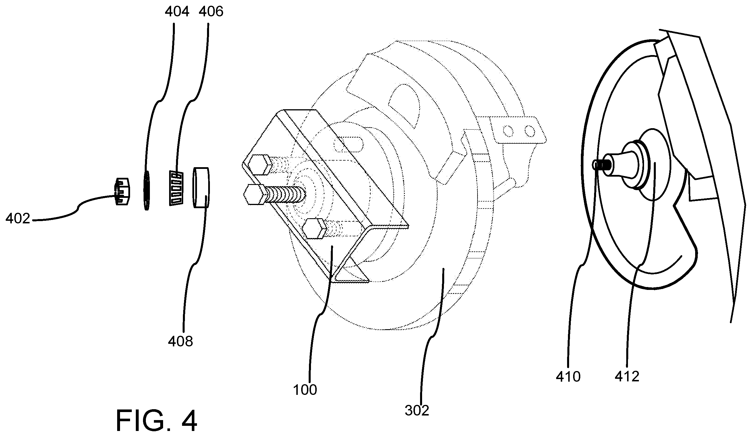 Patent US12365068 Figure 4 – Axle hub and rotor assembly removal tool