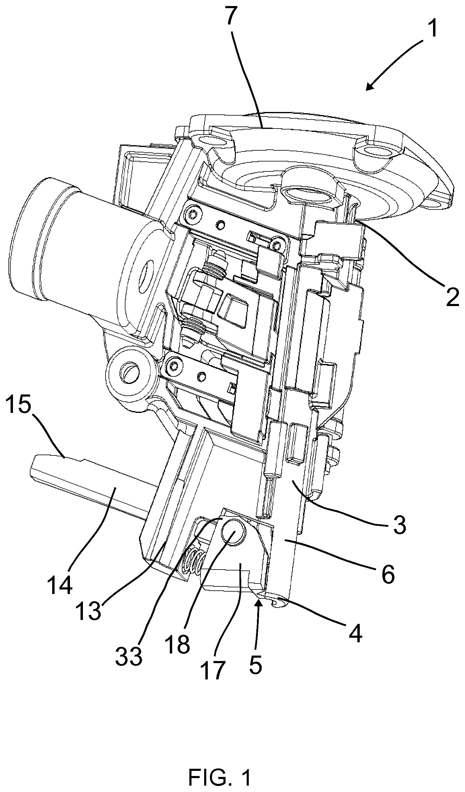 Patent US12365073 Figure 1 – Nail driving tool, movable guide element, stationary guide element, kit, base for such kit, system, and retrofitting system