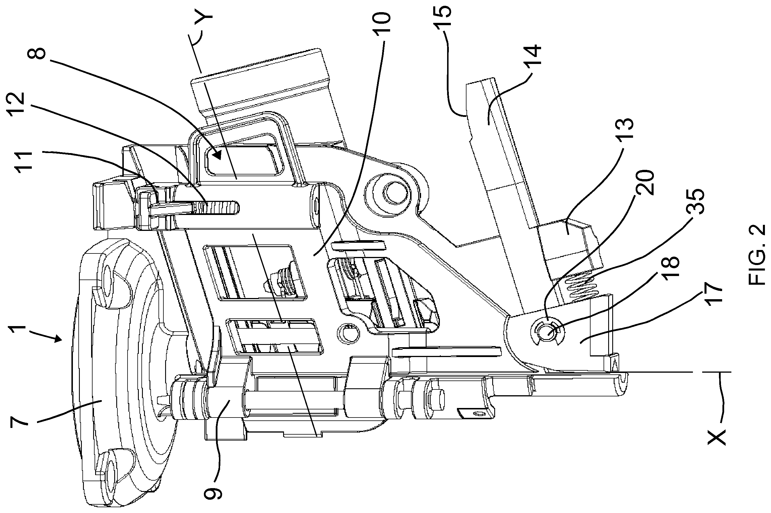 Patent US12365073 Figure 2 – Nail driving tool, movable guide element, stationary guide element, kit, base for such kit, system, and retrofitting system