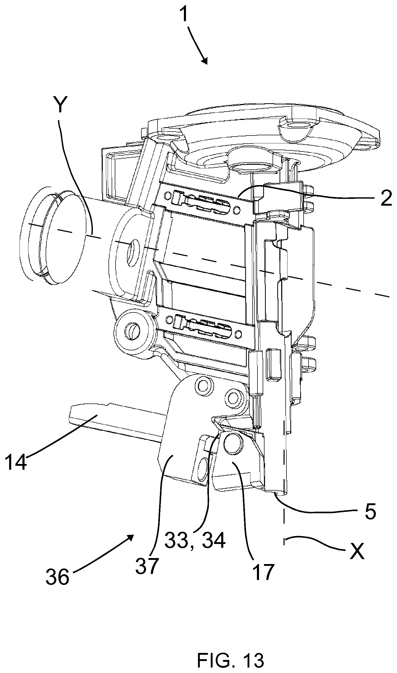 Patent US12365073 Figure 13 – Nail driving tool, movable guide element, stationary guide element, kit, base for such kit, system, and retrofitting system
