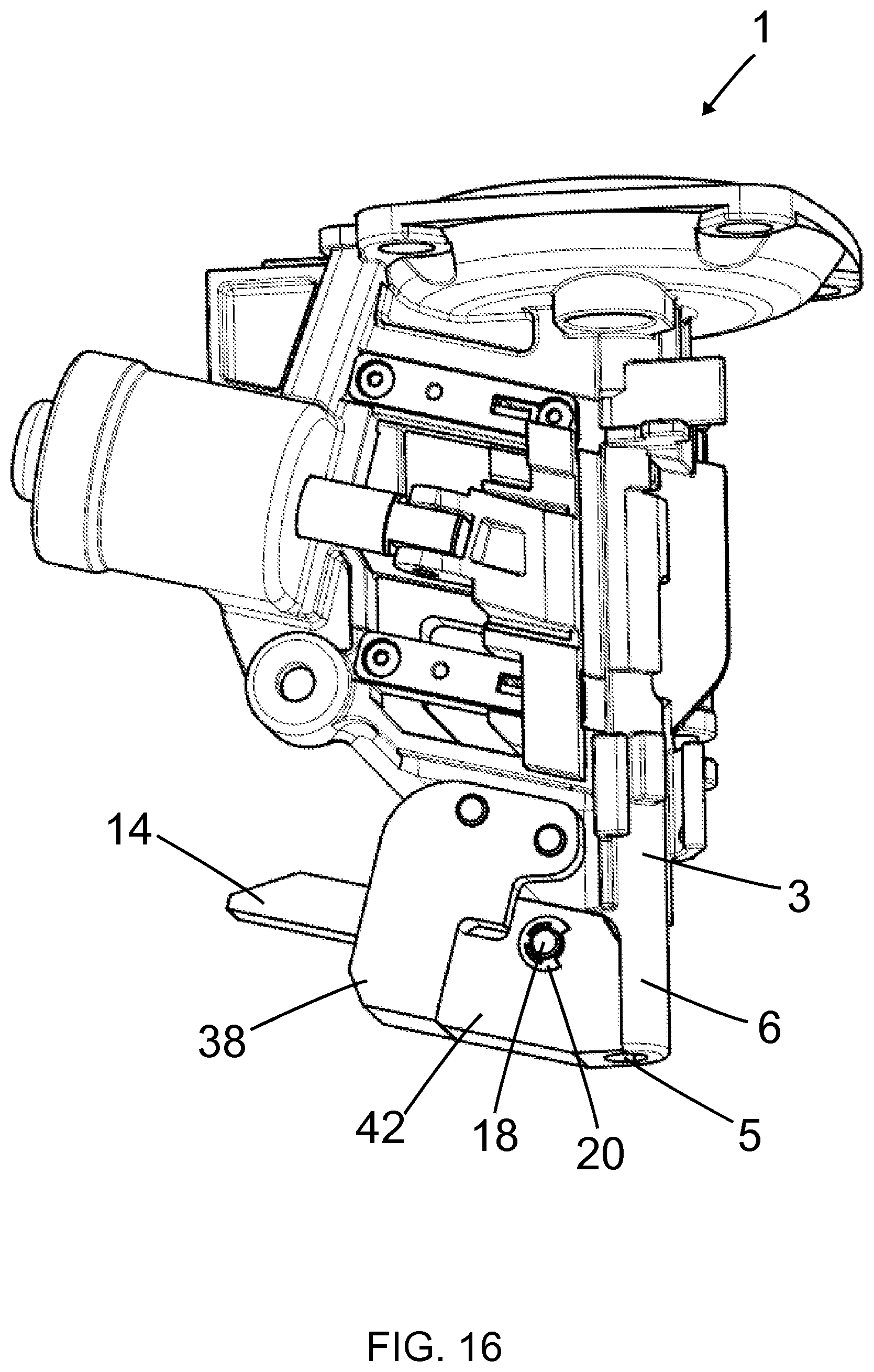 Patent US12365073 Figure 16 – Nail driving tool, movable guide element, stationary guide element, kit, base for such kit, system, and retrofitting system