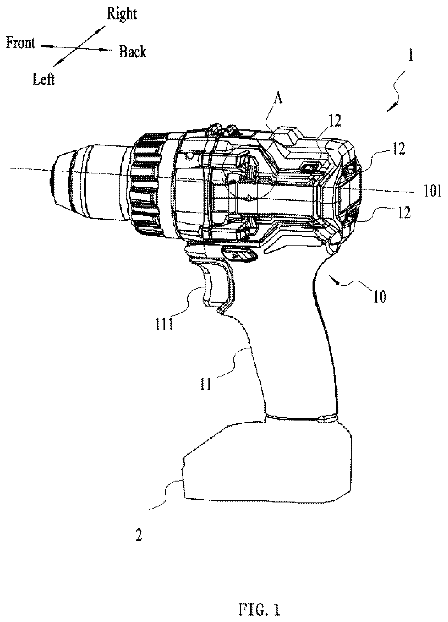 Patent US12365077 Figure 1 – Electric drill and electric tool