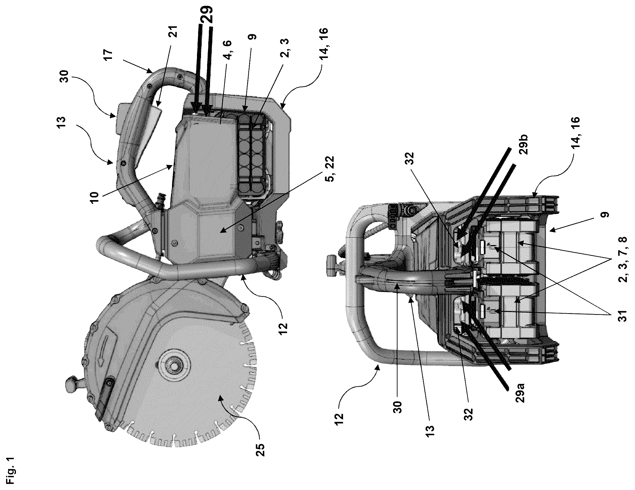 Patent US12365078 Figure 1 – Power tool having an air cooling system andmethod for cooling components of a power tool