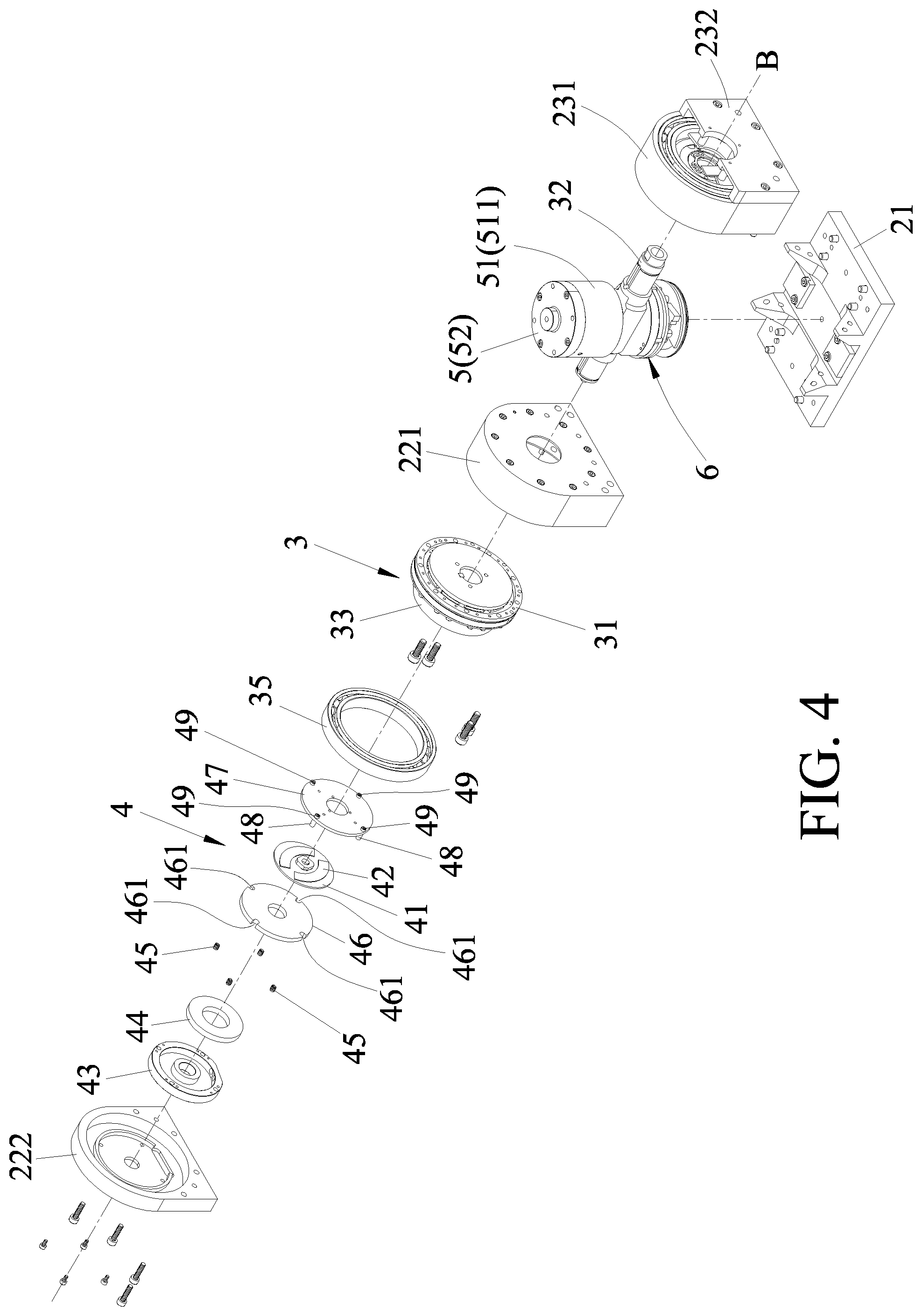 Patent US12365101 Figure 4 – Wrist mechanism for a mechanical arm