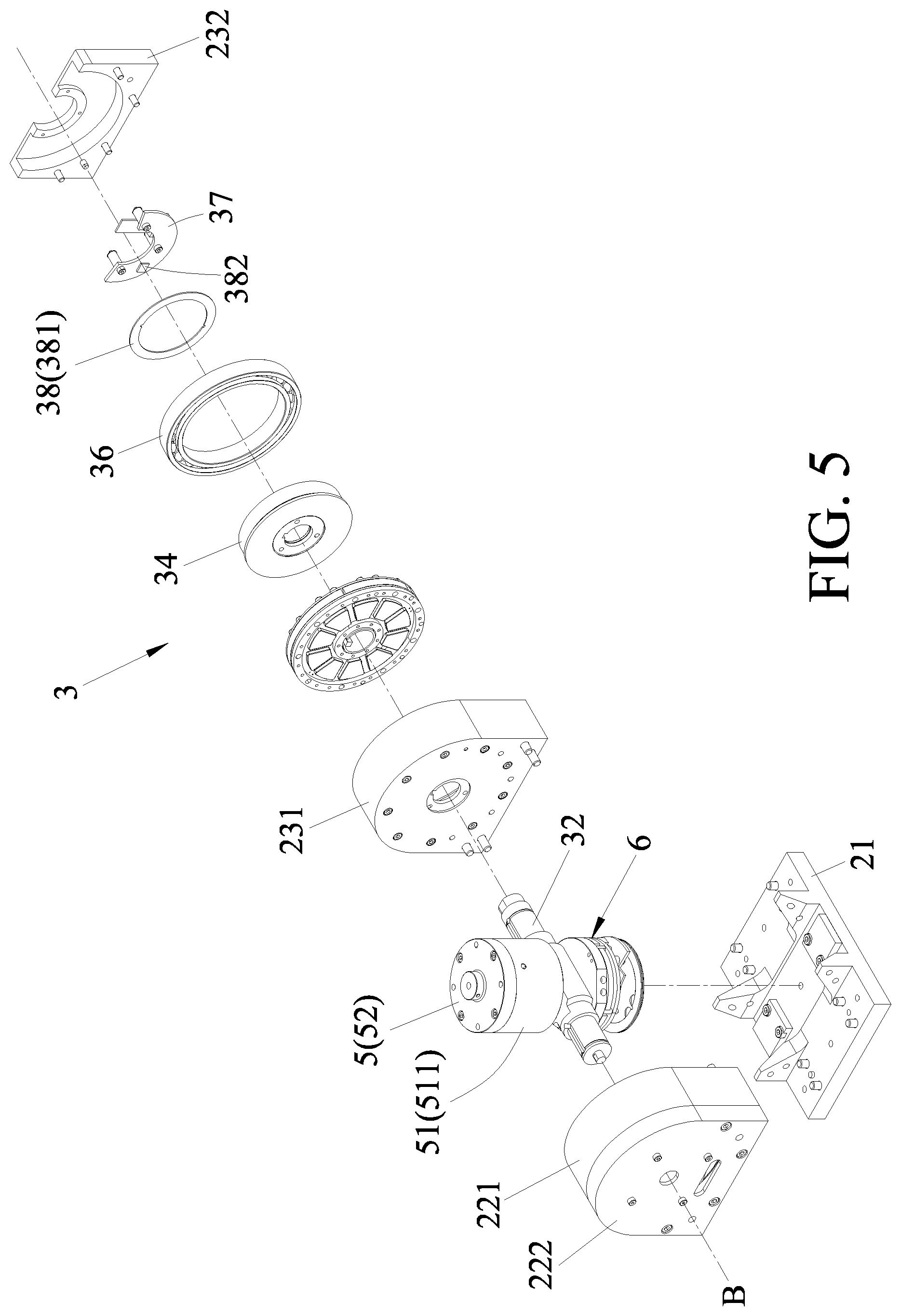 Patent US12365101 Figure 5 – Wrist mechanism for a mechanical arm