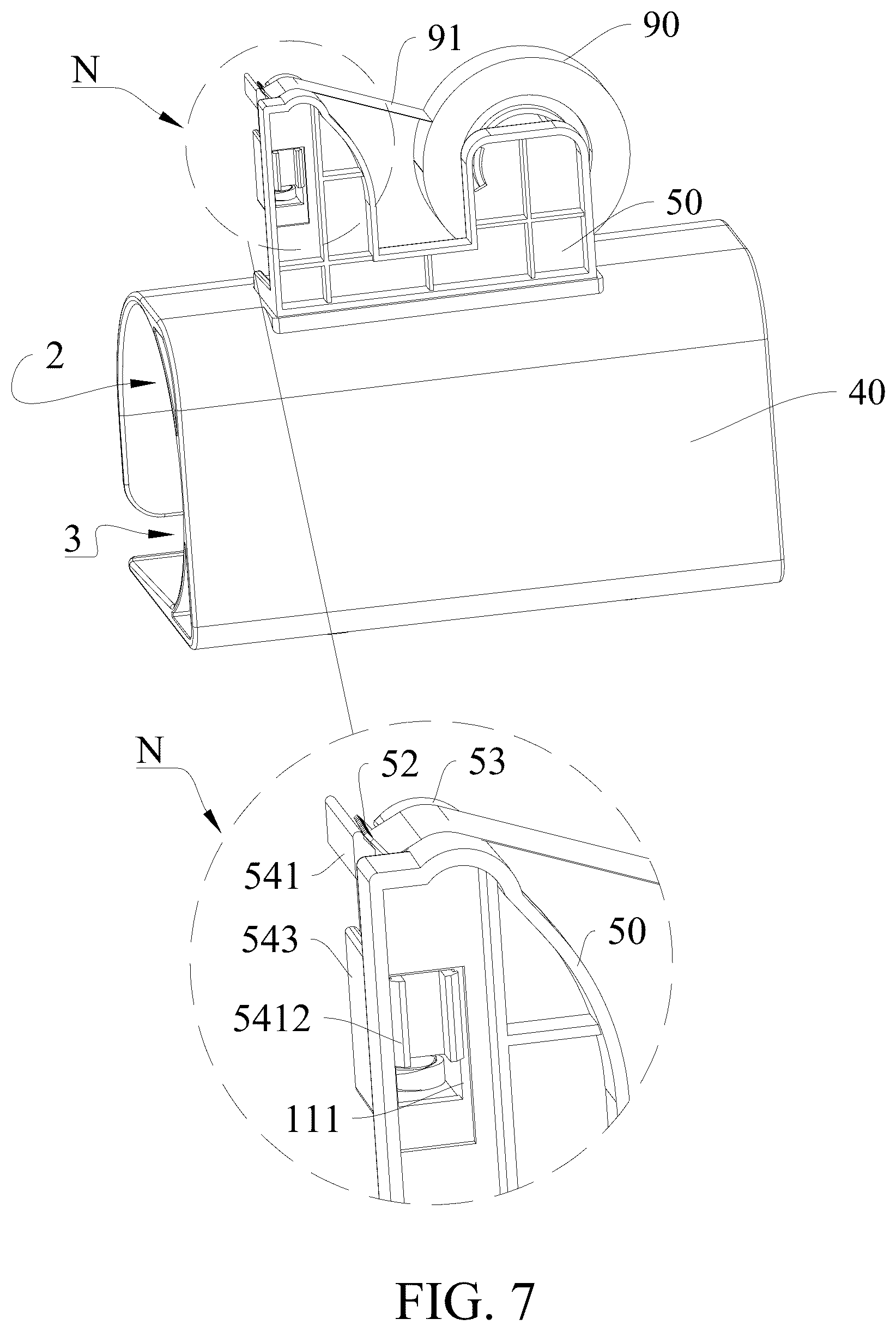 Patent US12365103 Figure 7 – Paper separator provided with adhesive tape cutting assembly