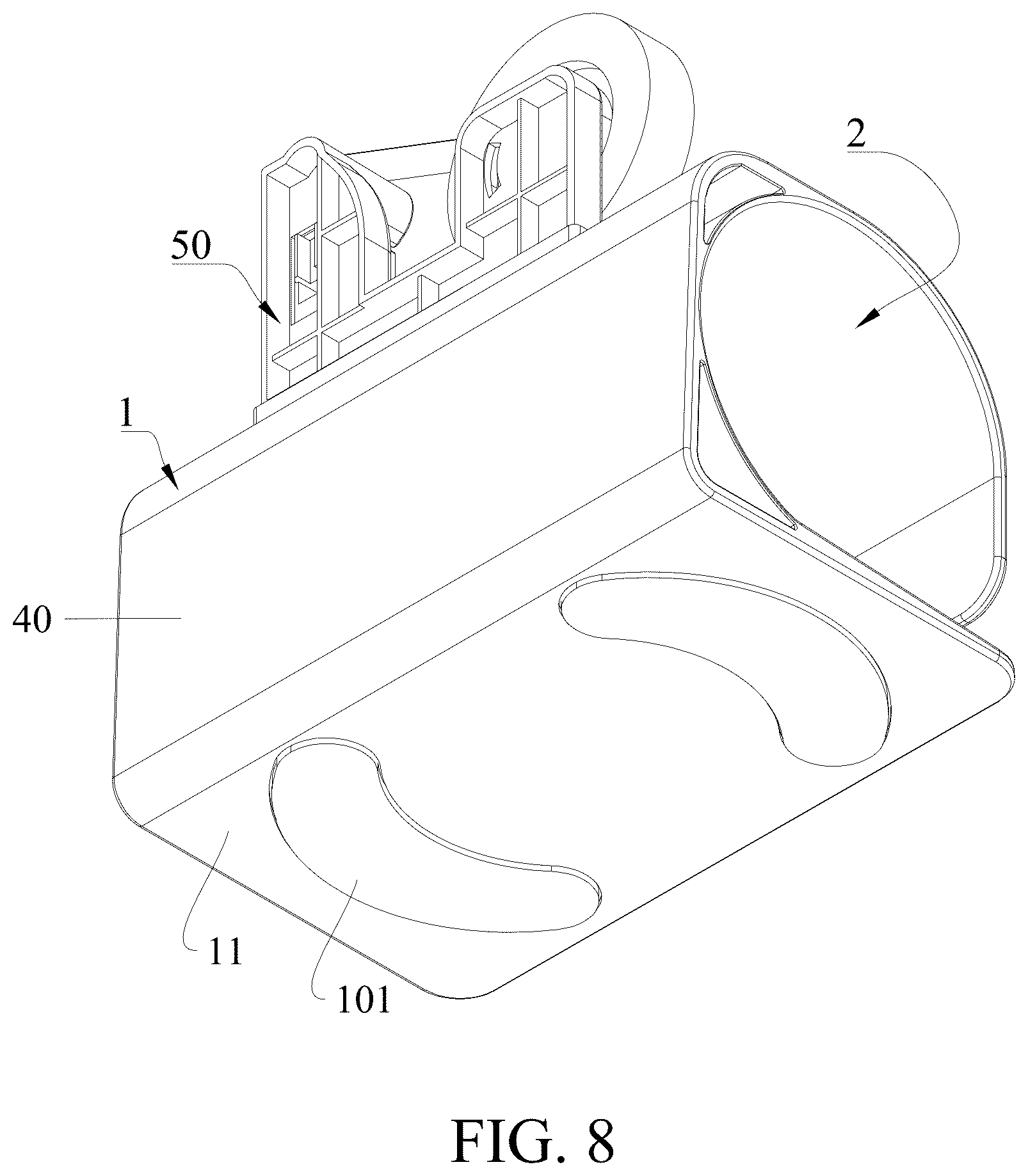 Patent US12365103 Figure 8 – Paper separator provided with adhesive tape cutting assembly