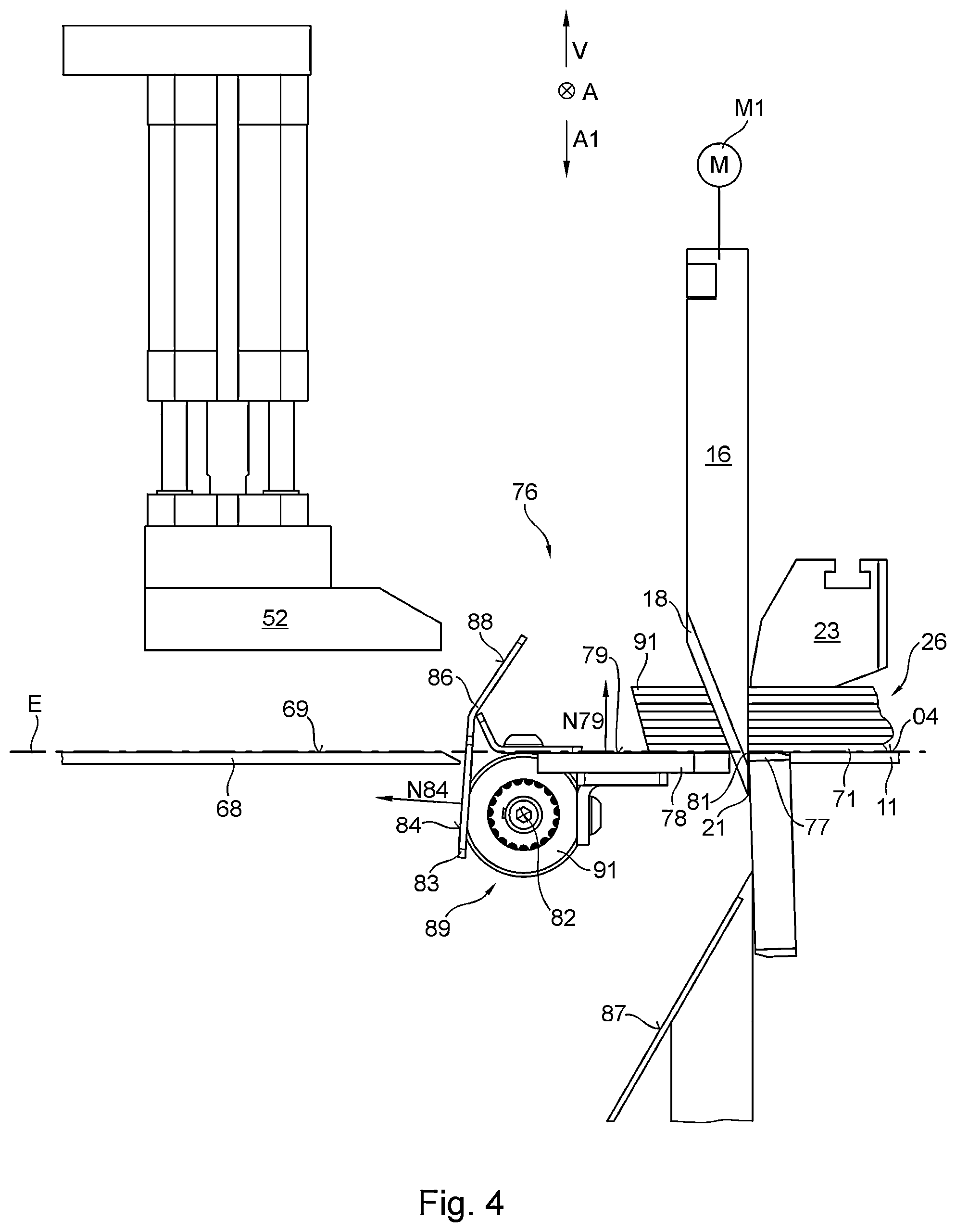 Patent US12365108 Figure 4 – Pile cutting apparatus with support element