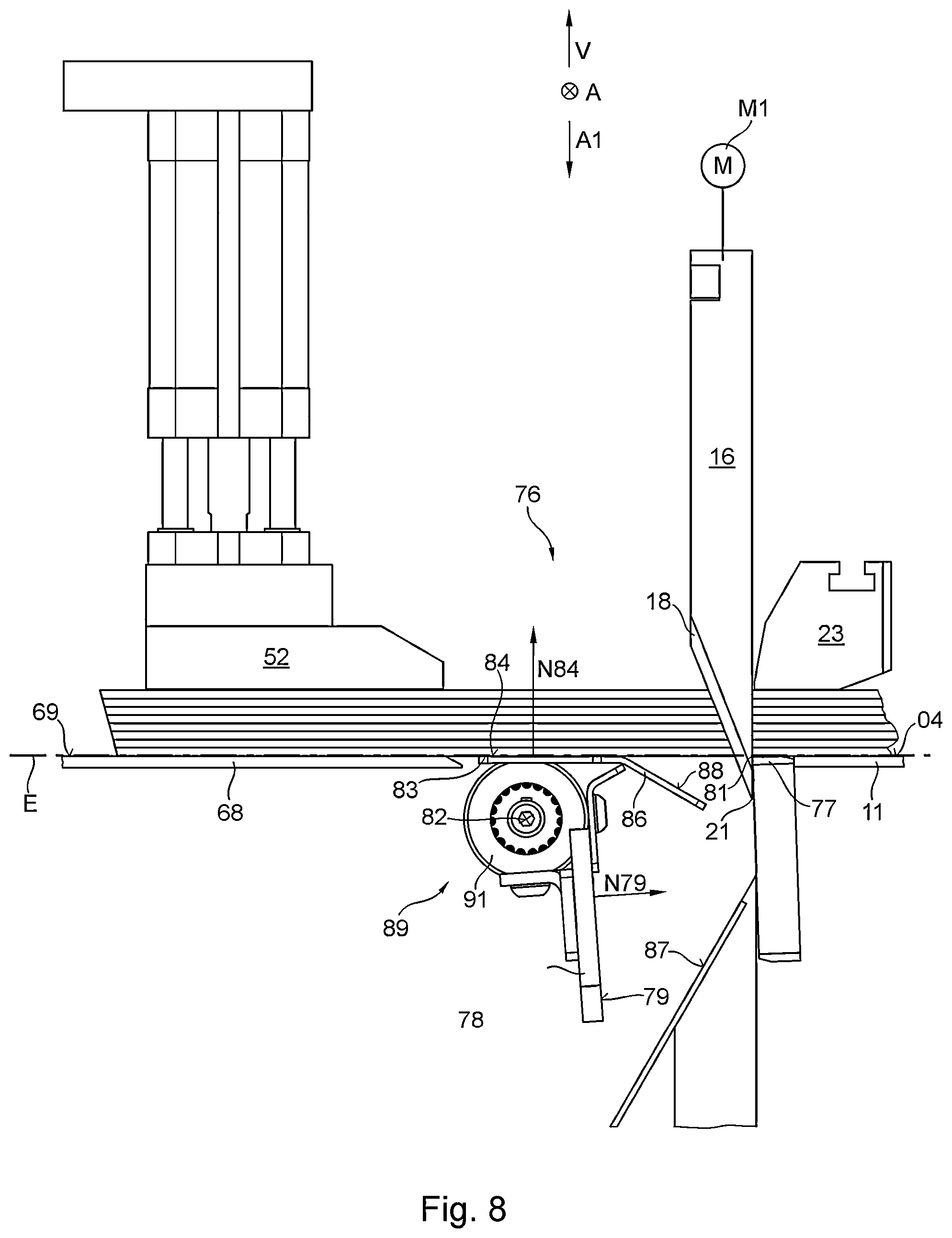 Patent US12365108 Figure 8 – Pile cutting apparatus with support element