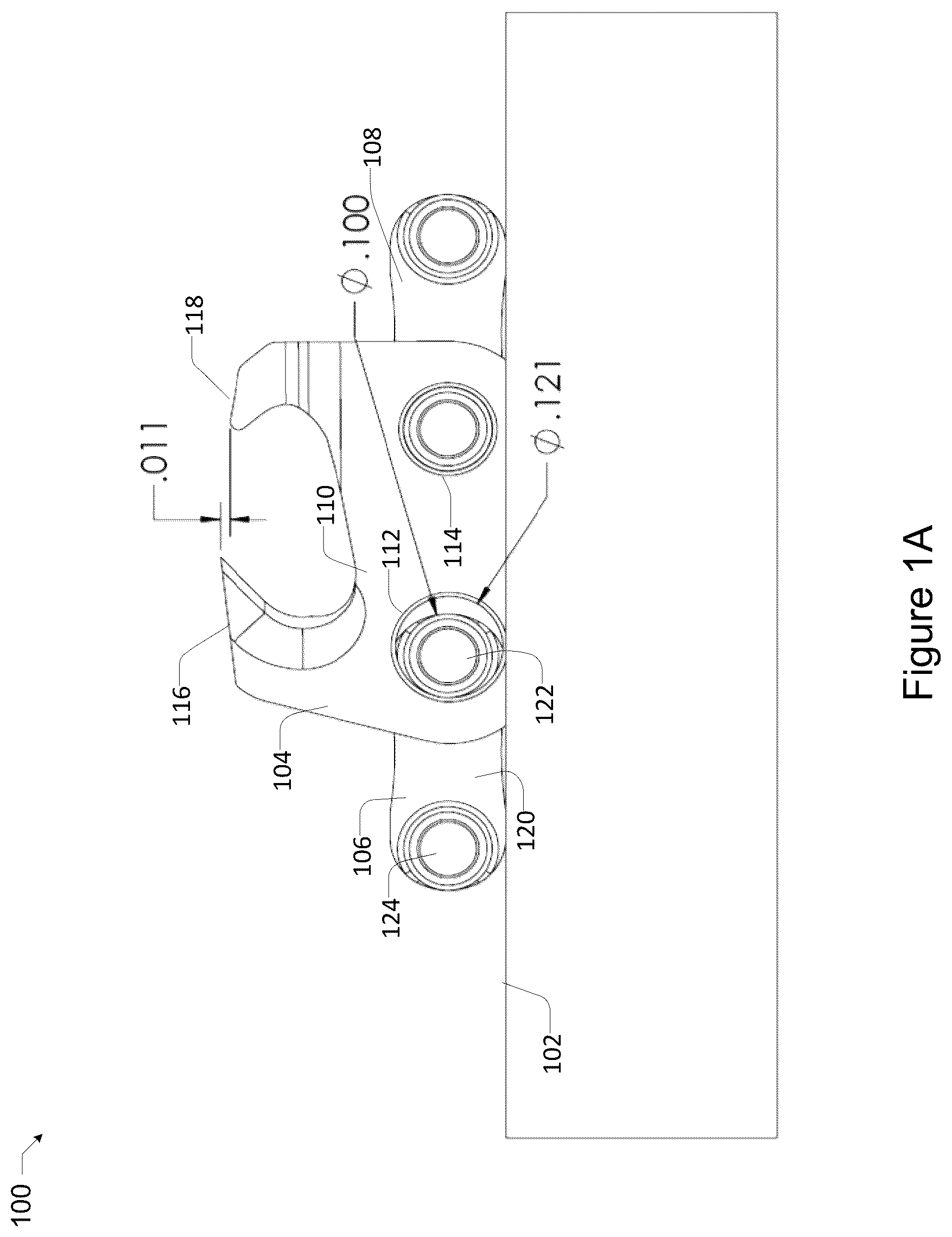 Patent US12365109 — Saw chain link with one or more oversized rivet holes — Figure 1