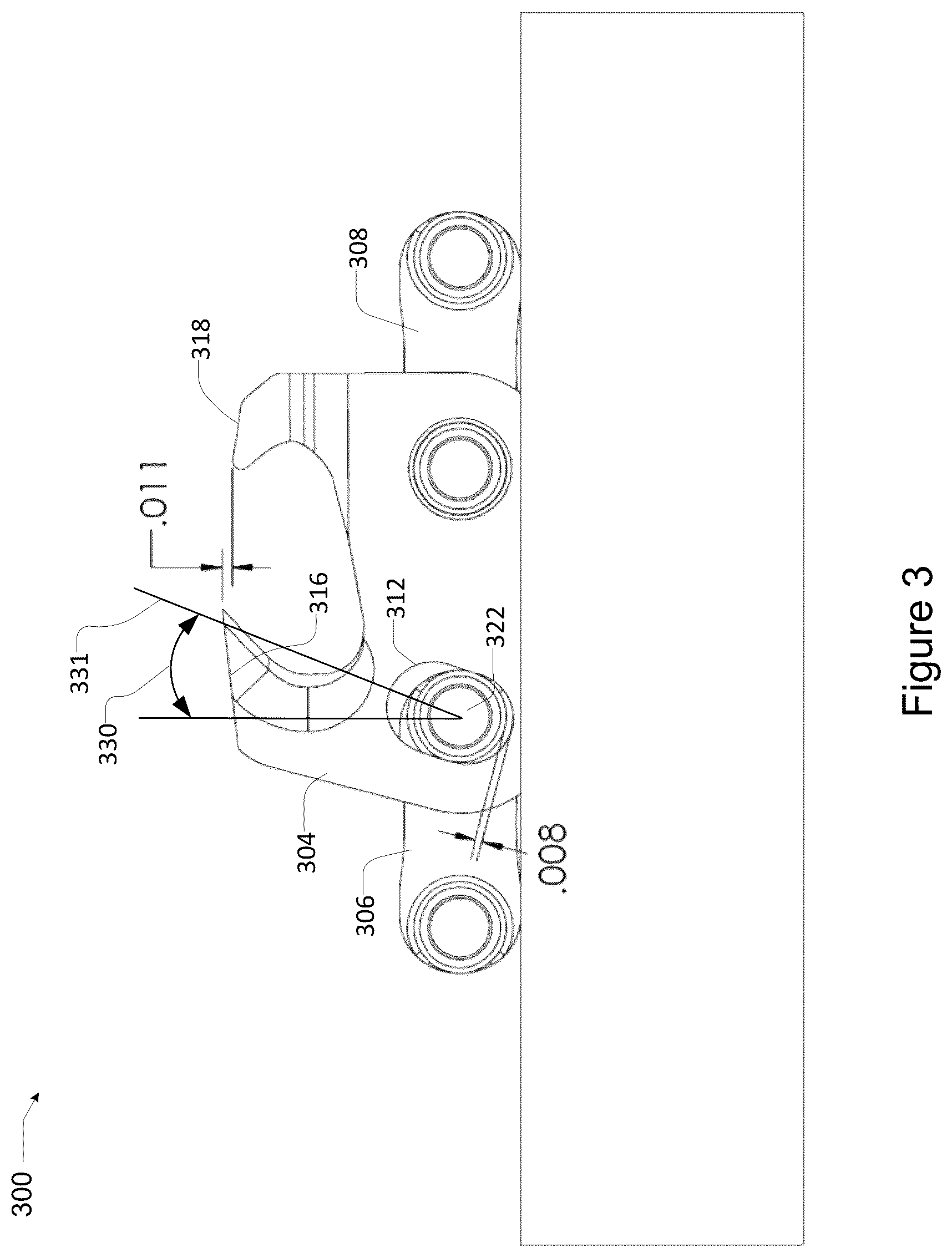 Patent US12365109 Figure 5 – Saw chain link with one or more oversized rivet holes