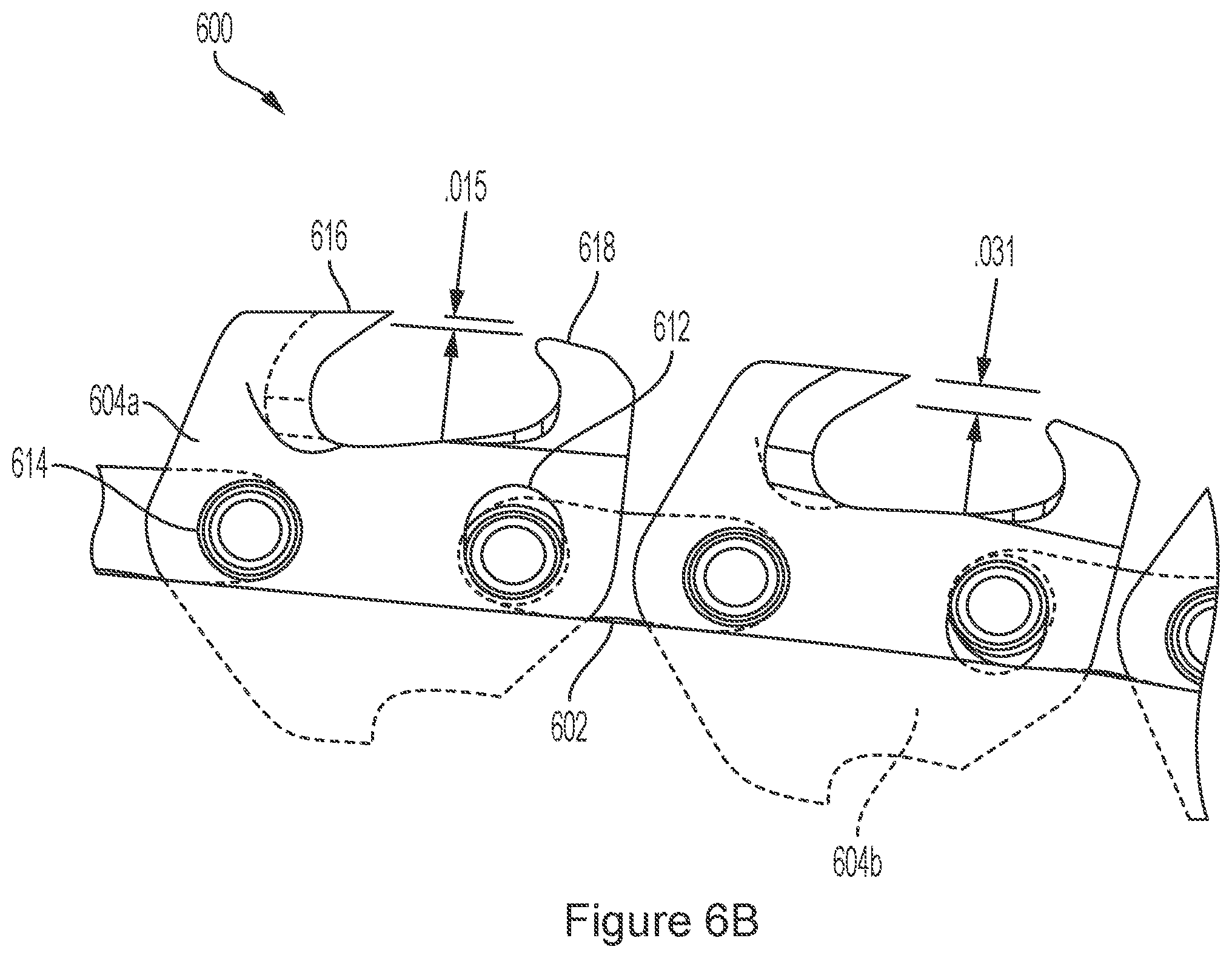 Patent US12365109 Figure 11 – Saw chain link with one or more oversized rivet holes