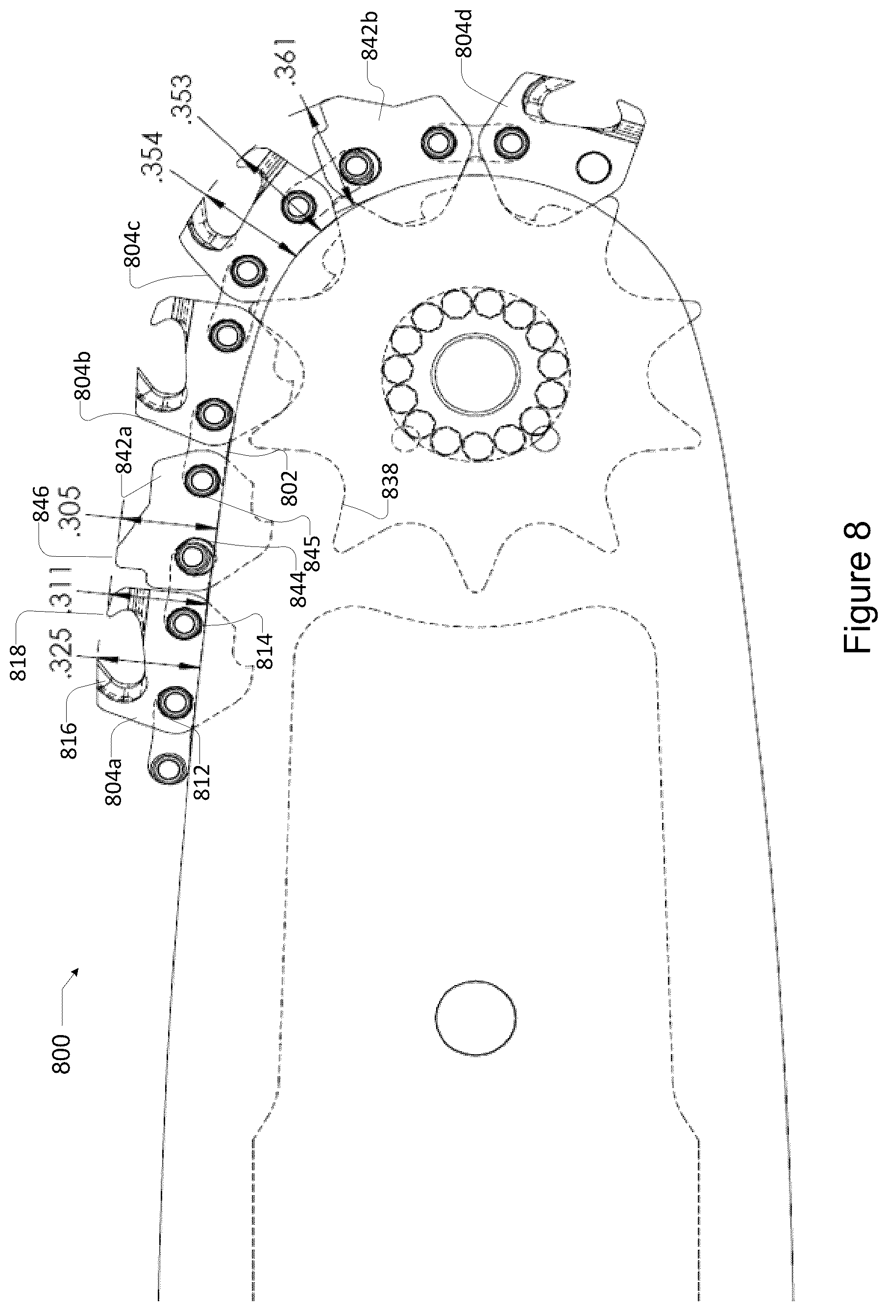 Patent US12365109 Figure 14 – Saw chain link with one or more oversized rivet holes