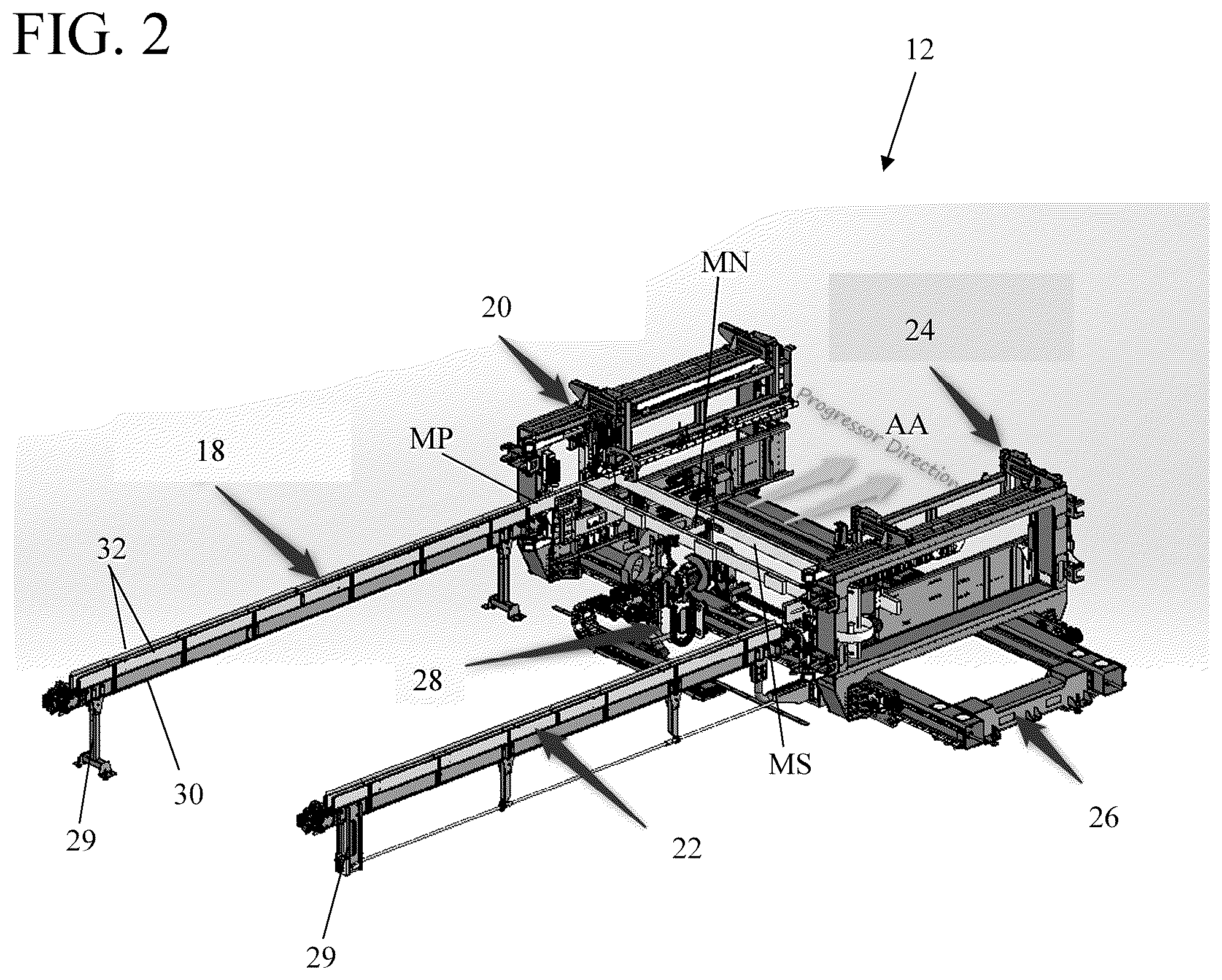 Patent US12365110 Figure 2 – Automated wall frame assembly system