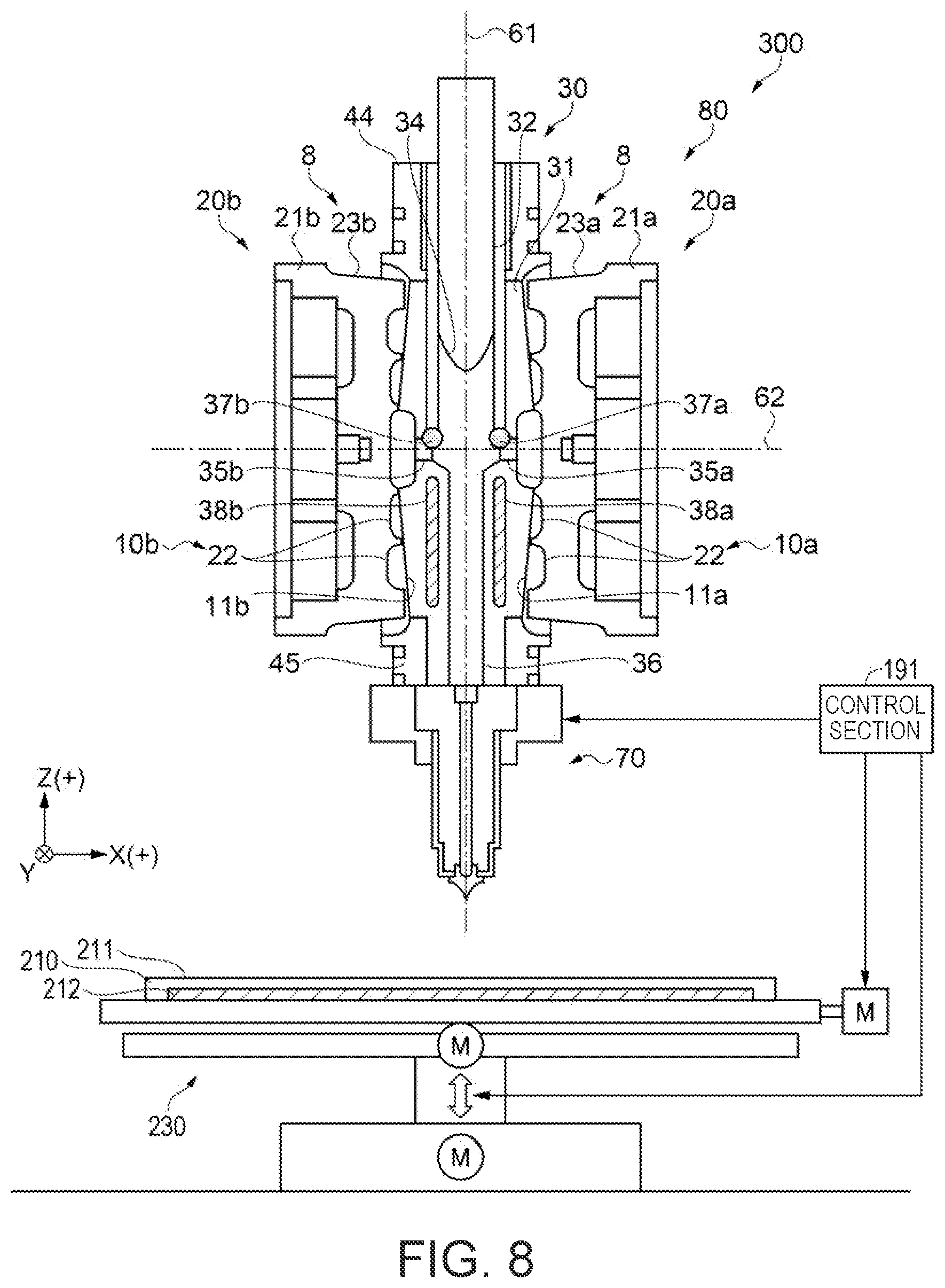 Patent US12365123 Figure 8 – Plasticizing device, injection molding device, three dimensional shaping device