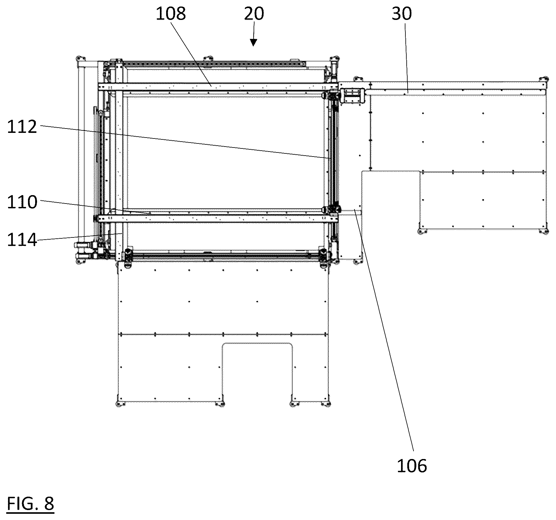 Patent US12365145 Figure 8 – Mesh to flexible screen frame laminator