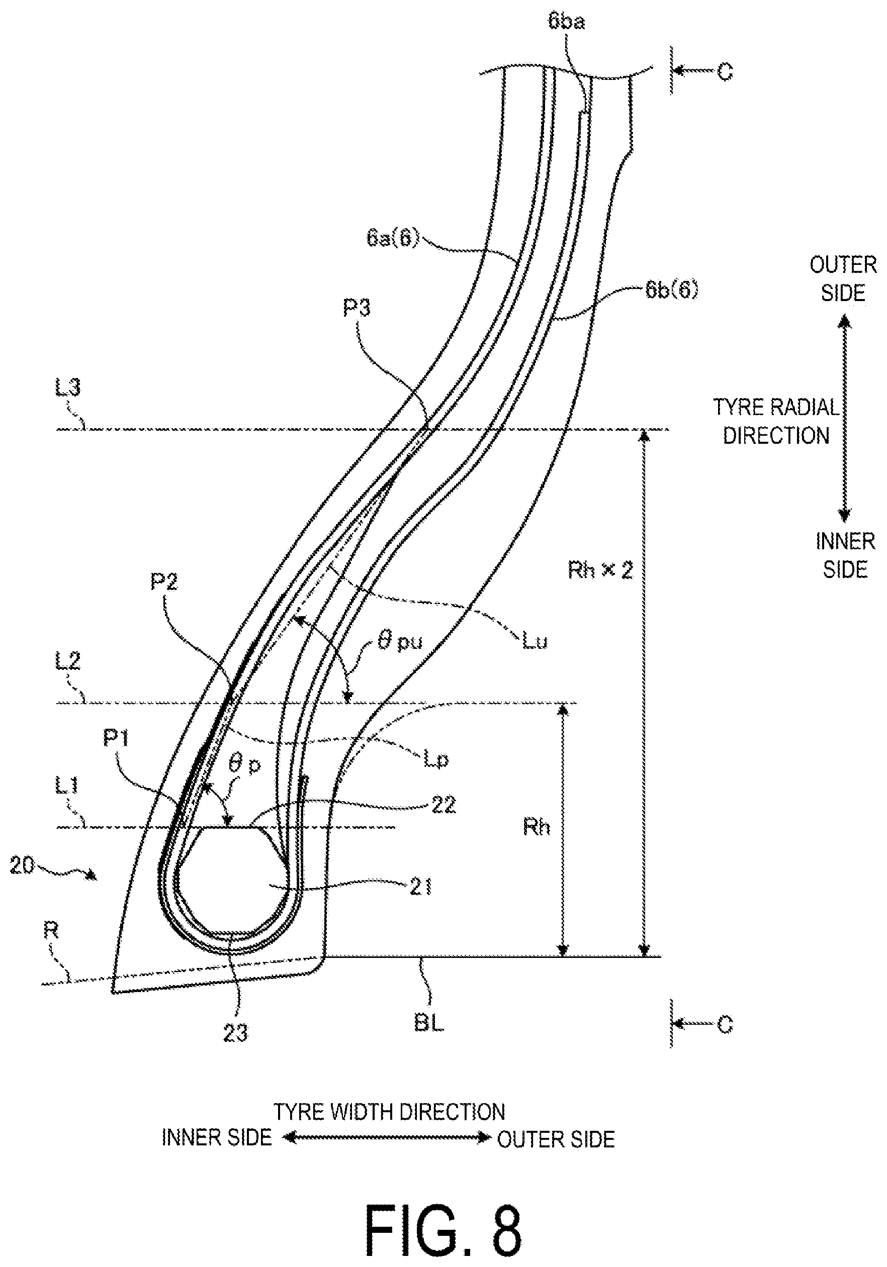 Patent US12365204 Figure 8 – Pneumatic tire and method for manufacturing pneumatic tire