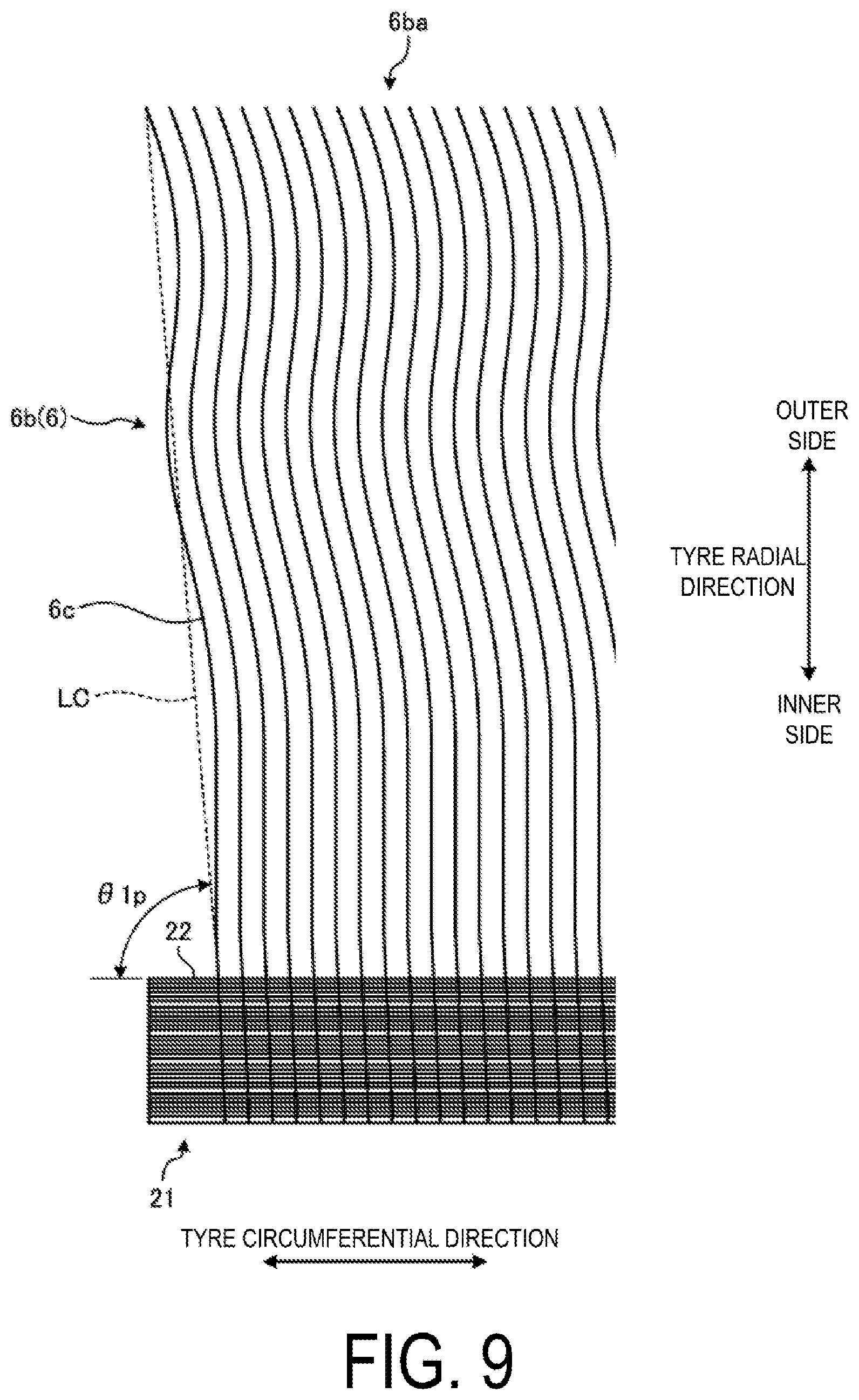 Patent US12365204 Figure 9 – Pneumatic tire and method for manufacturing pneumatic tire