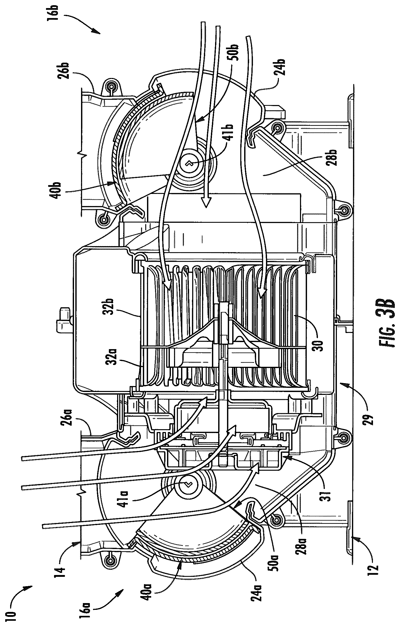 Patent US12365217 Figure 4 – HVAC dual inlet design for partial recirculation operation