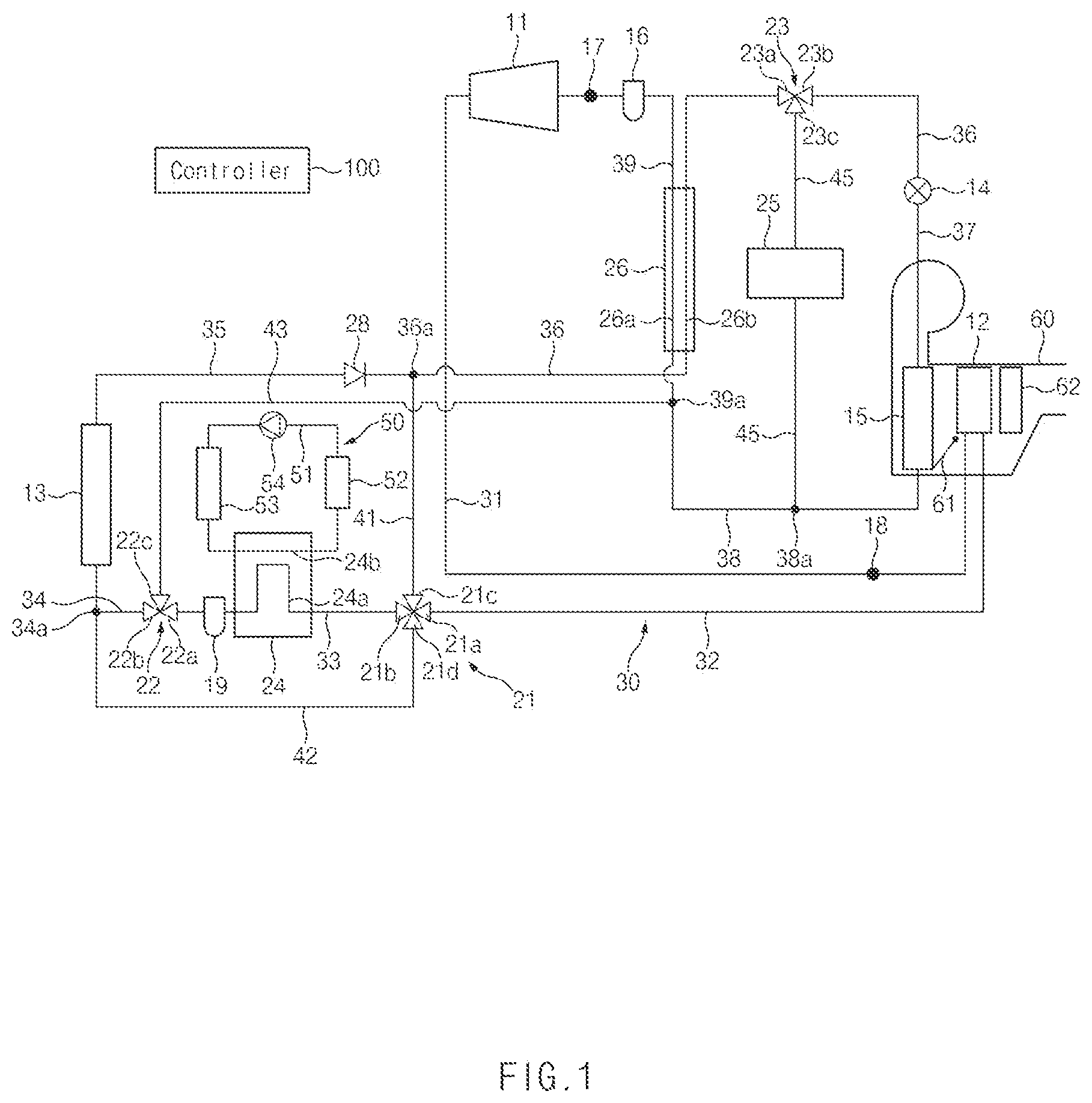 Patent US12365221 Figure 1 – Vehicle HVAC system