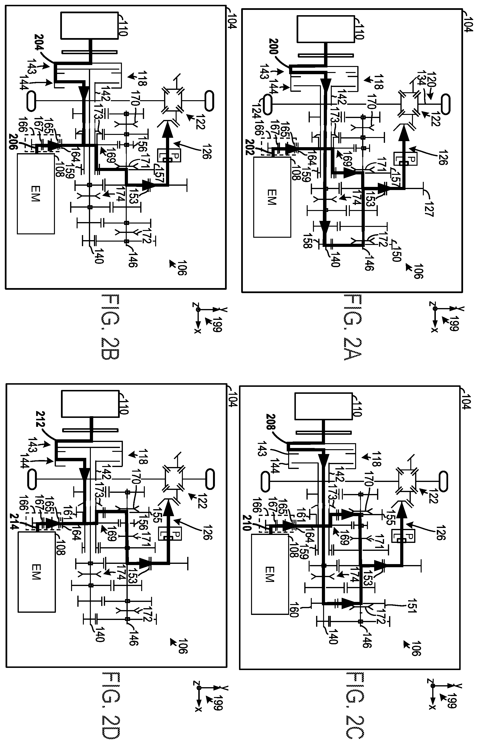 Patent US12365235 Figure 2 – Multi-speed hybrid transmission and transmission operating method