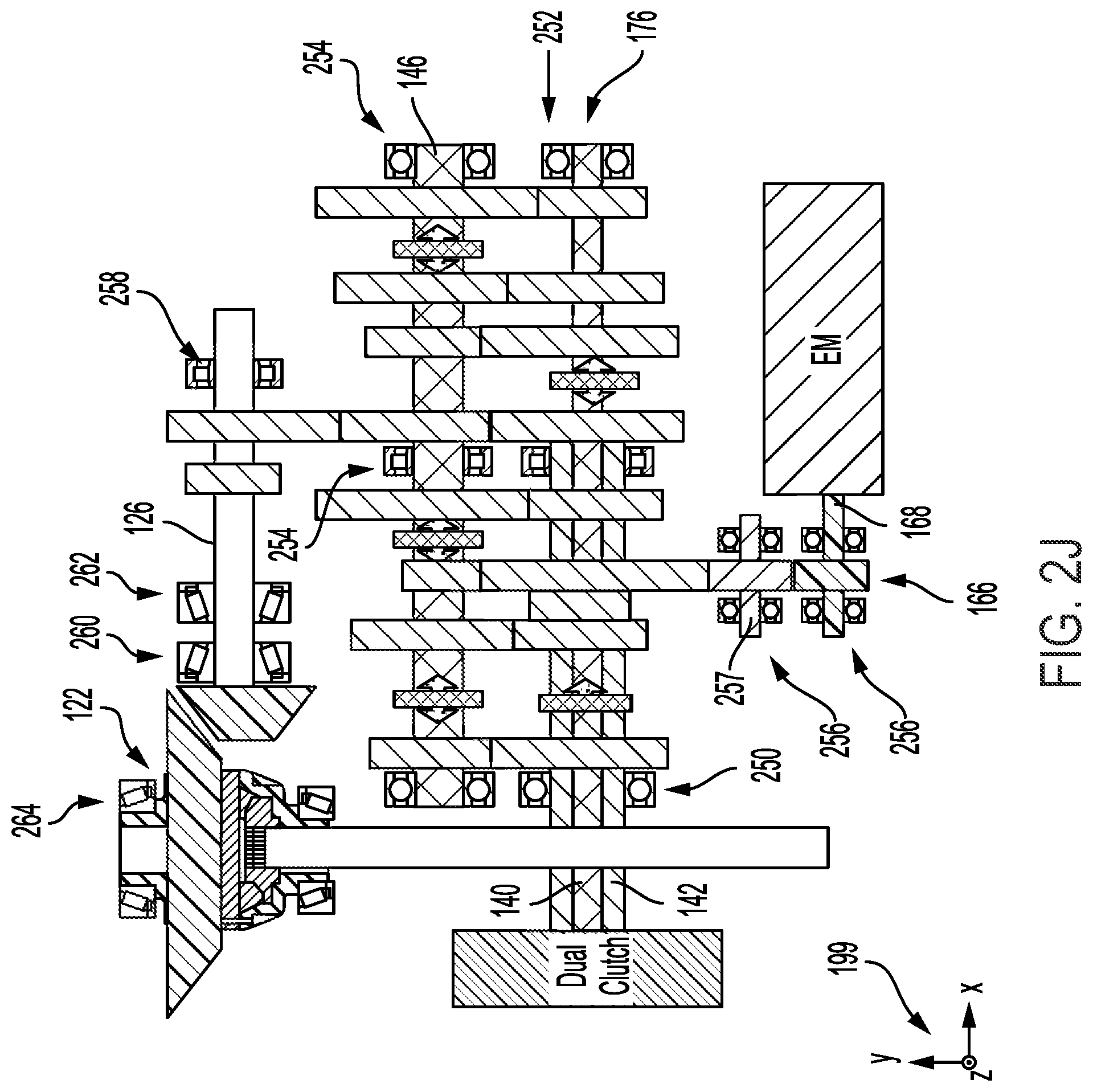 Patent US12365235 Figure 5 – Multi-speed hybrid transmission and transmission operating method