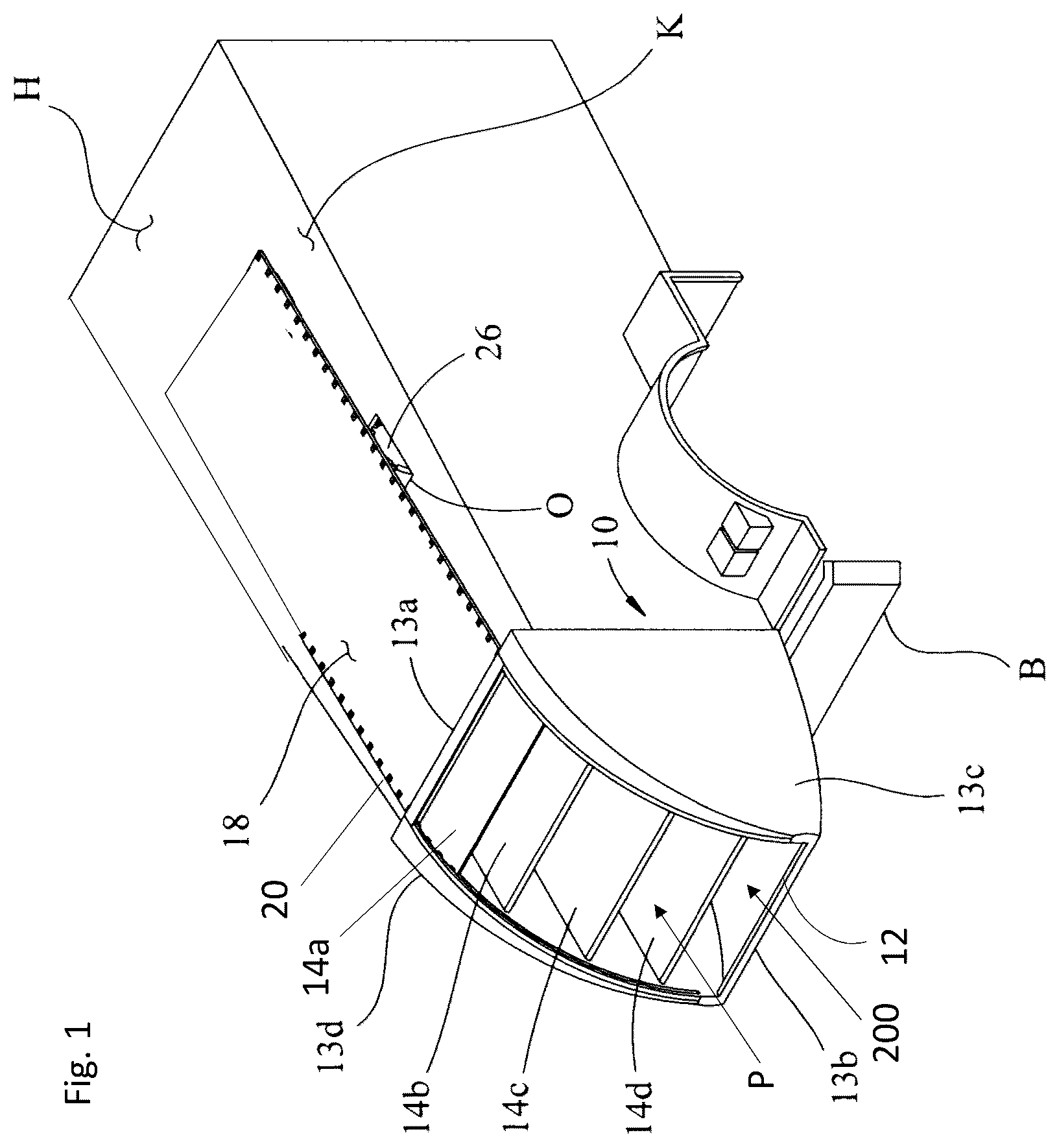 Patent US12365236 Figure 1 – Variably openable fairing with collapsible panels
