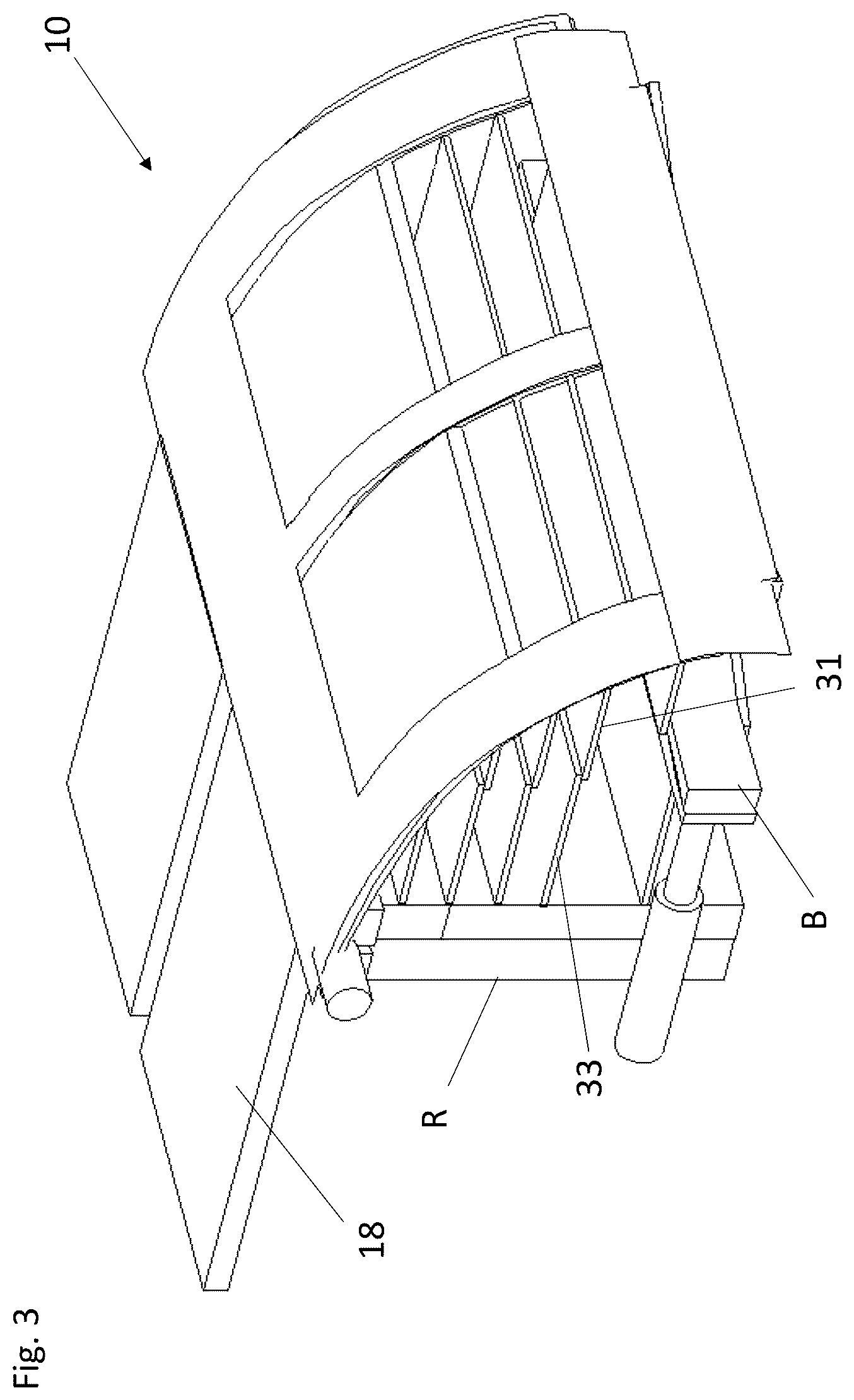 Patent US12365236 Figure 3 – Variably openable fairing with collapsible panels
