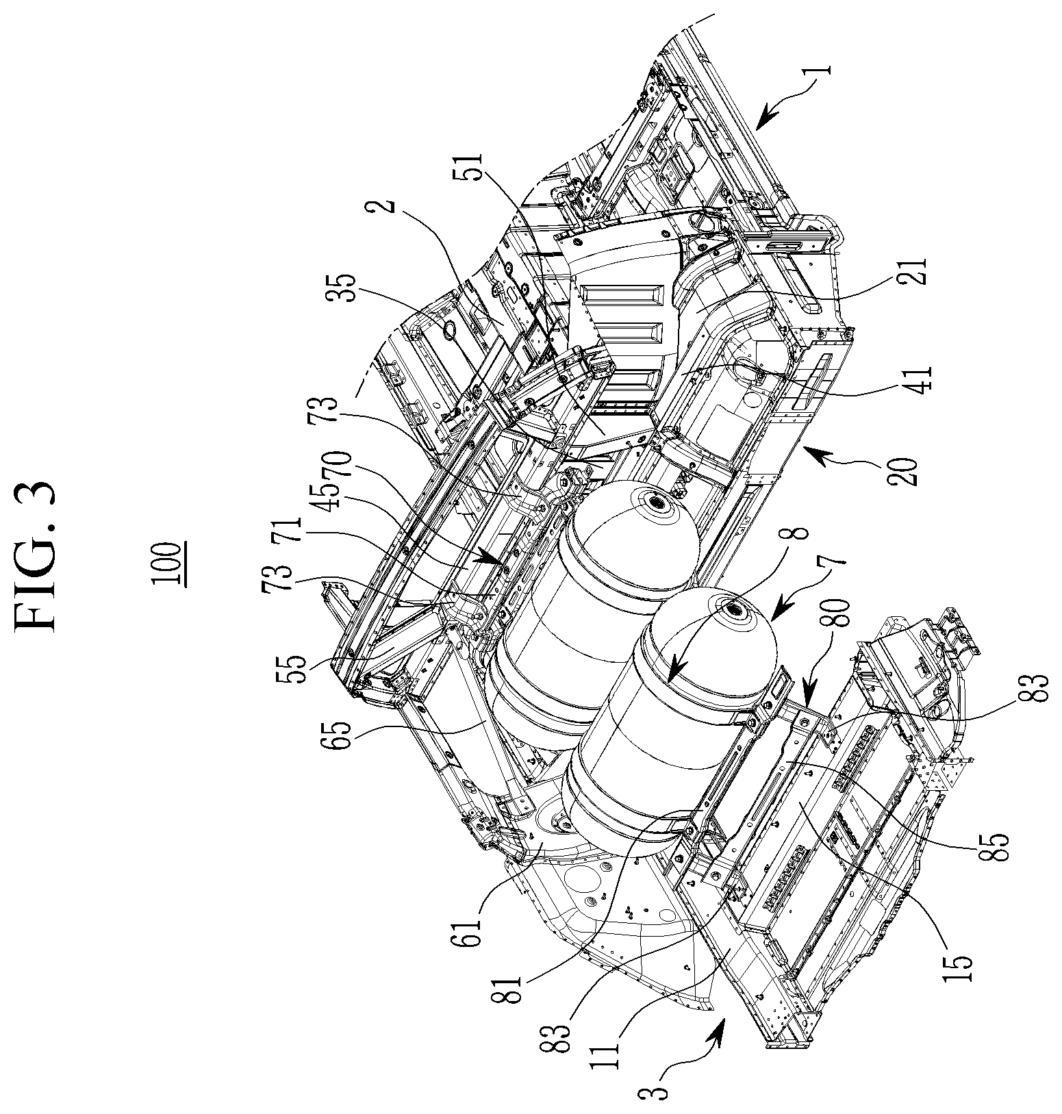Patent US12365238 Figure 3 – Vehicle rear body structure