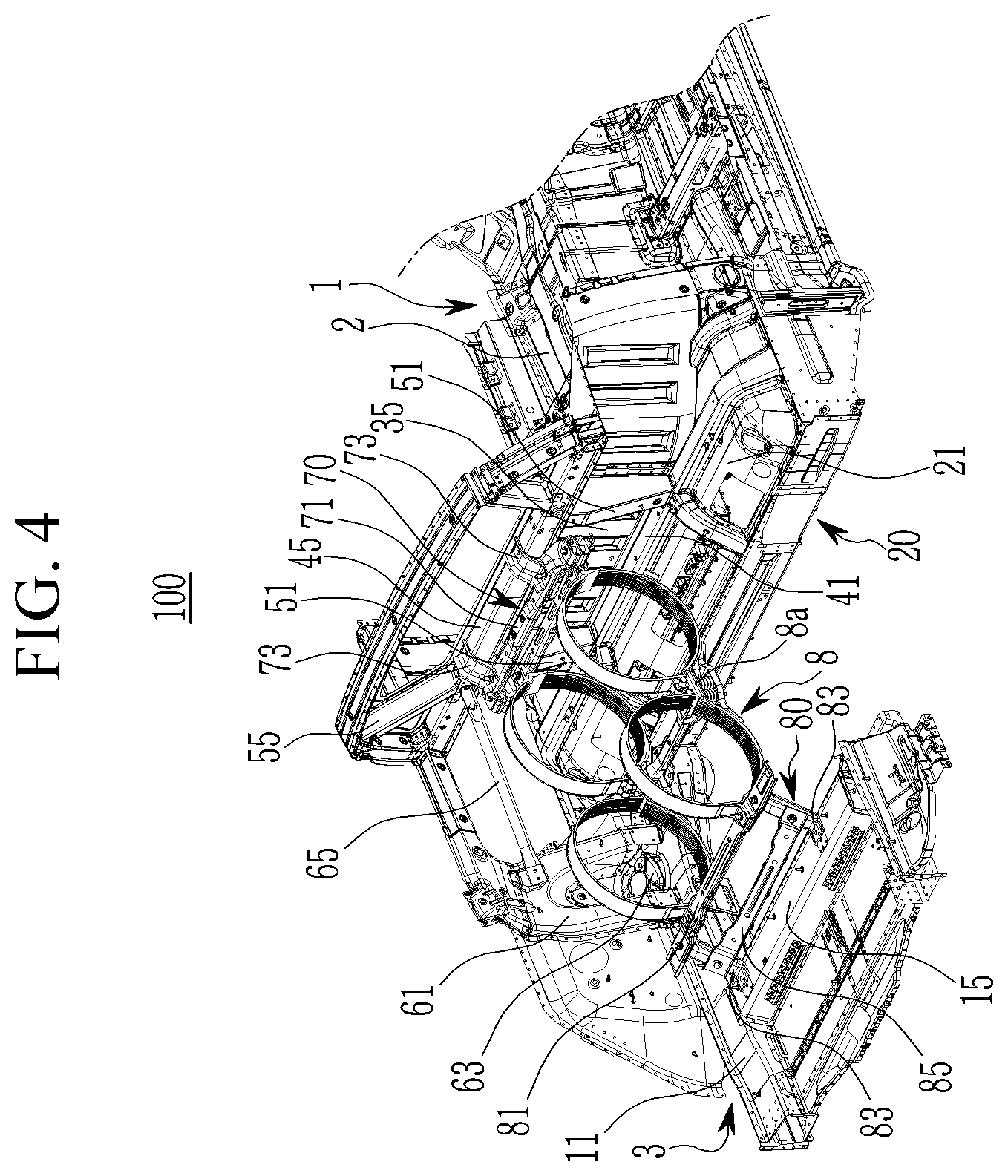 Patent US12365238 Figure 4 – Vehicle rear body structure