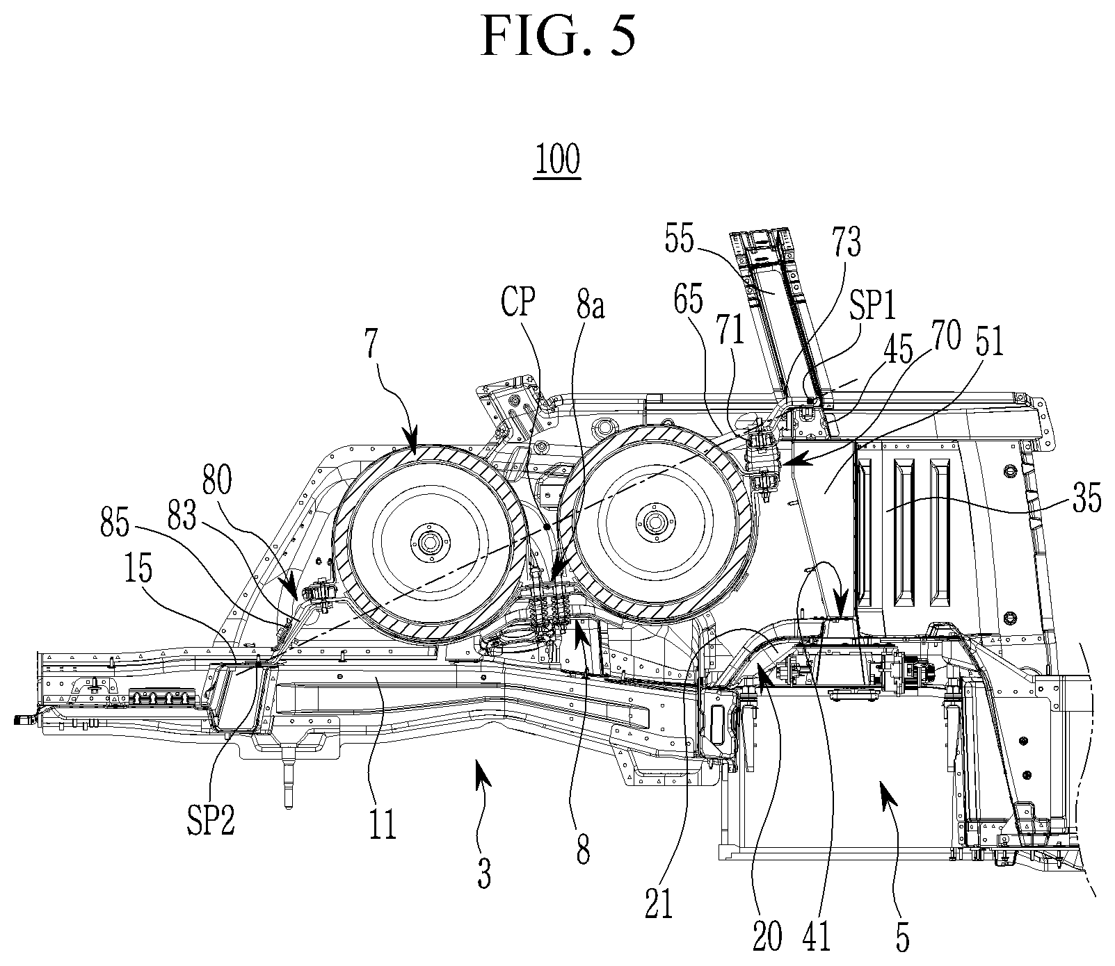 Patent US12365238 Figure 5 – Vehicle rear body structure