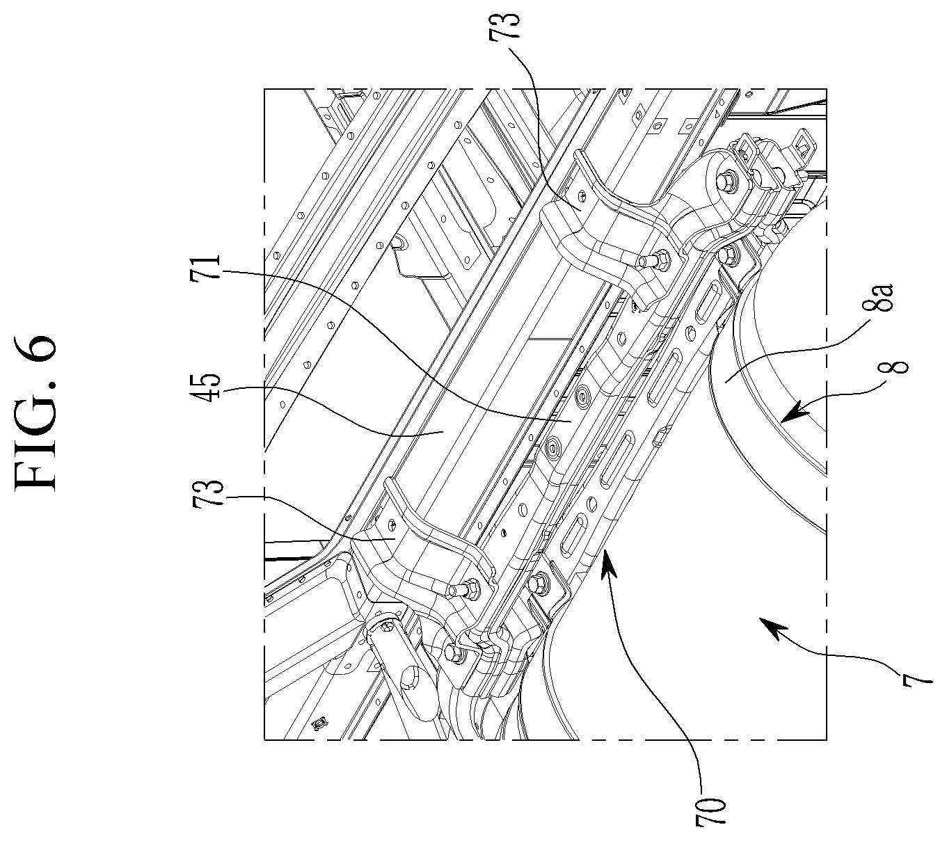 Patent US12365238 Figure 6 – Vehicle rear body structure
