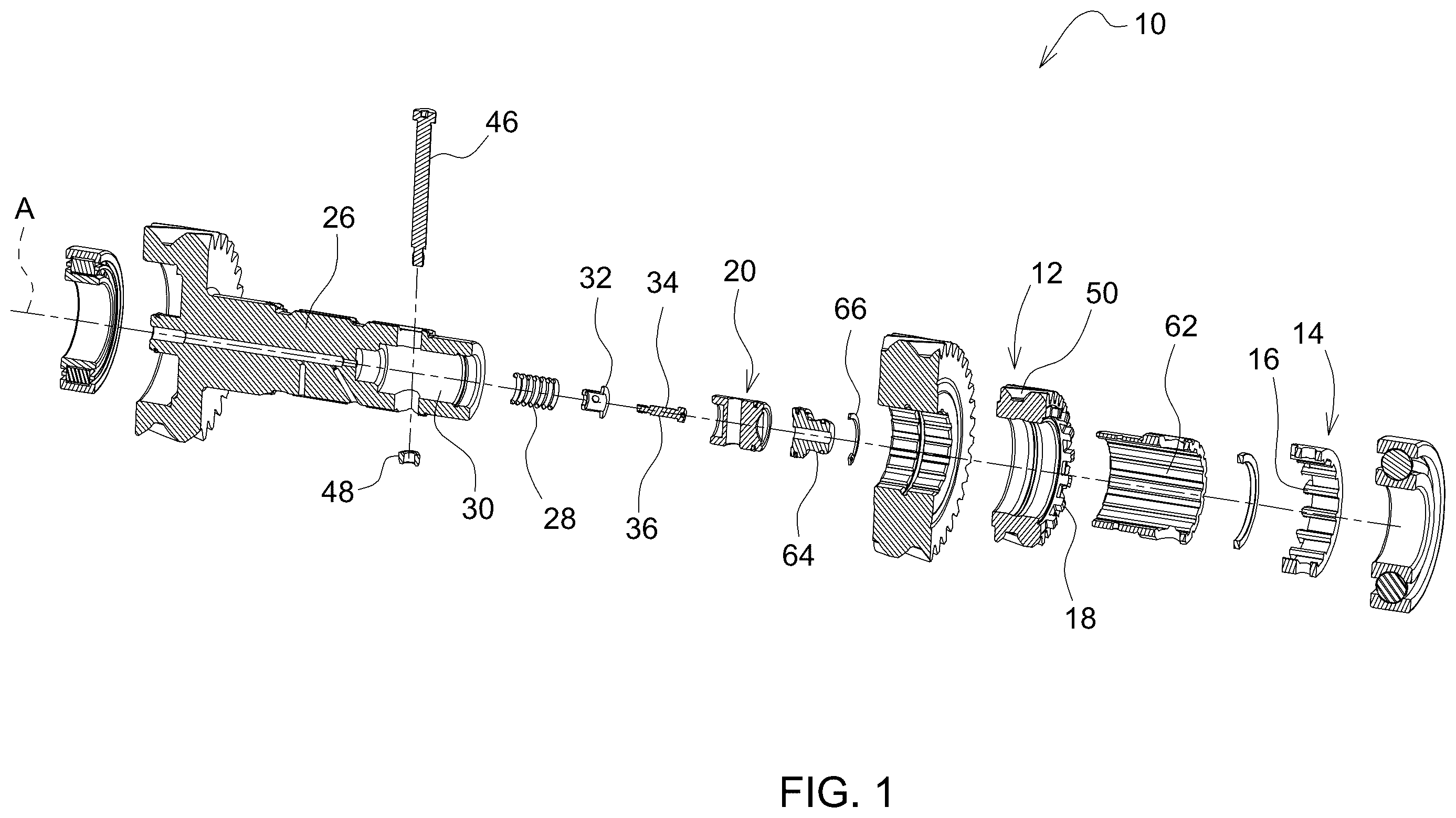 Patent US12365241 Figure 1 – Axial shifter assembly for a transmission