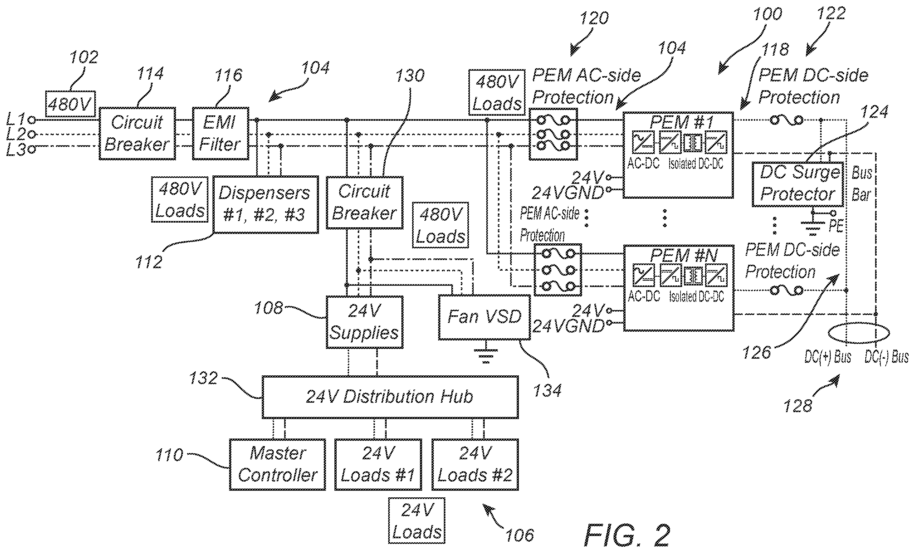 Patent US12365255 Figure 2 – Direct current fast charger system with low standby power