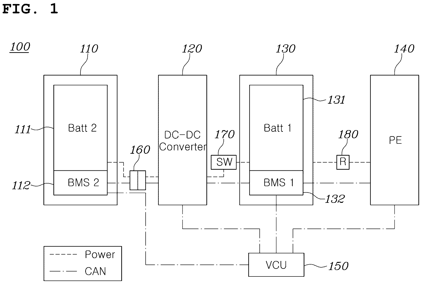 Patent US12365262 Figure 1 – Electrified vehicle and power management method therefor