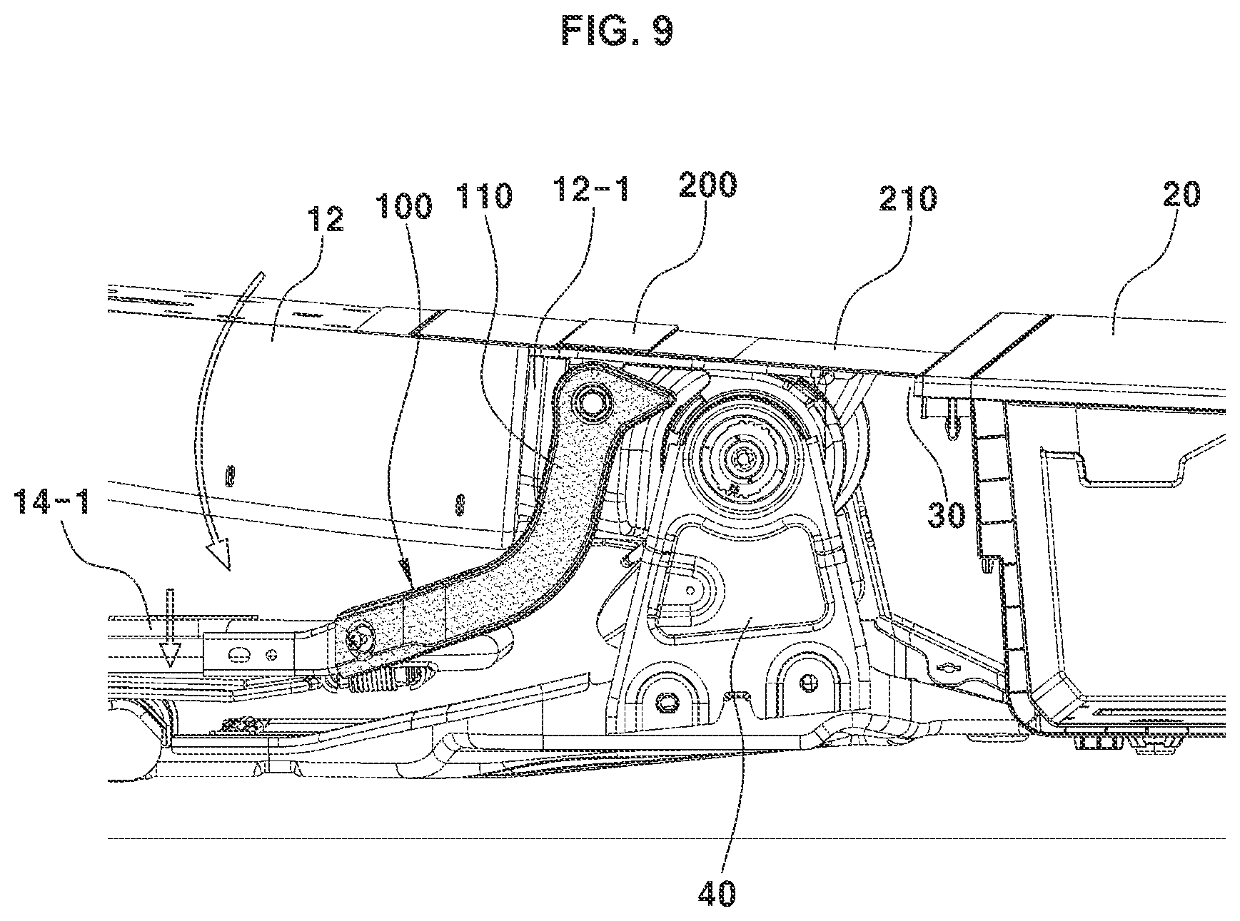 Patent US12365273 Figure 9 – Luggage gap cover device for vehicle rear seat
