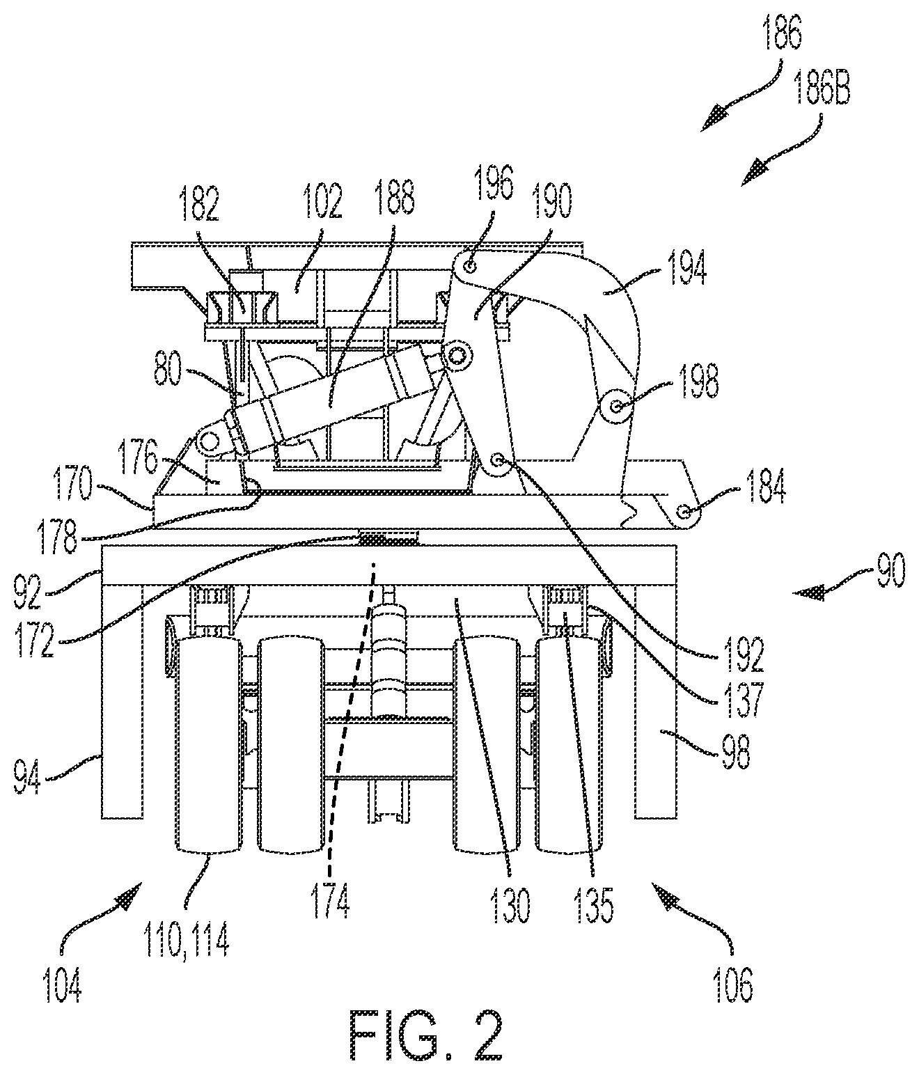 Patent US12365278 Figure 2 – Container carrier and dumping pallet