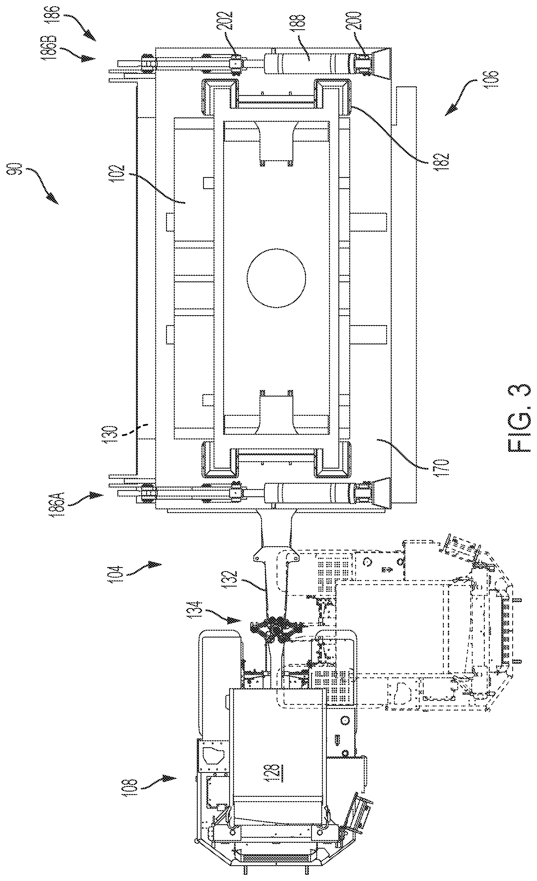 Patent US12365278 Figure 3 – Container carrier and dumping pallet