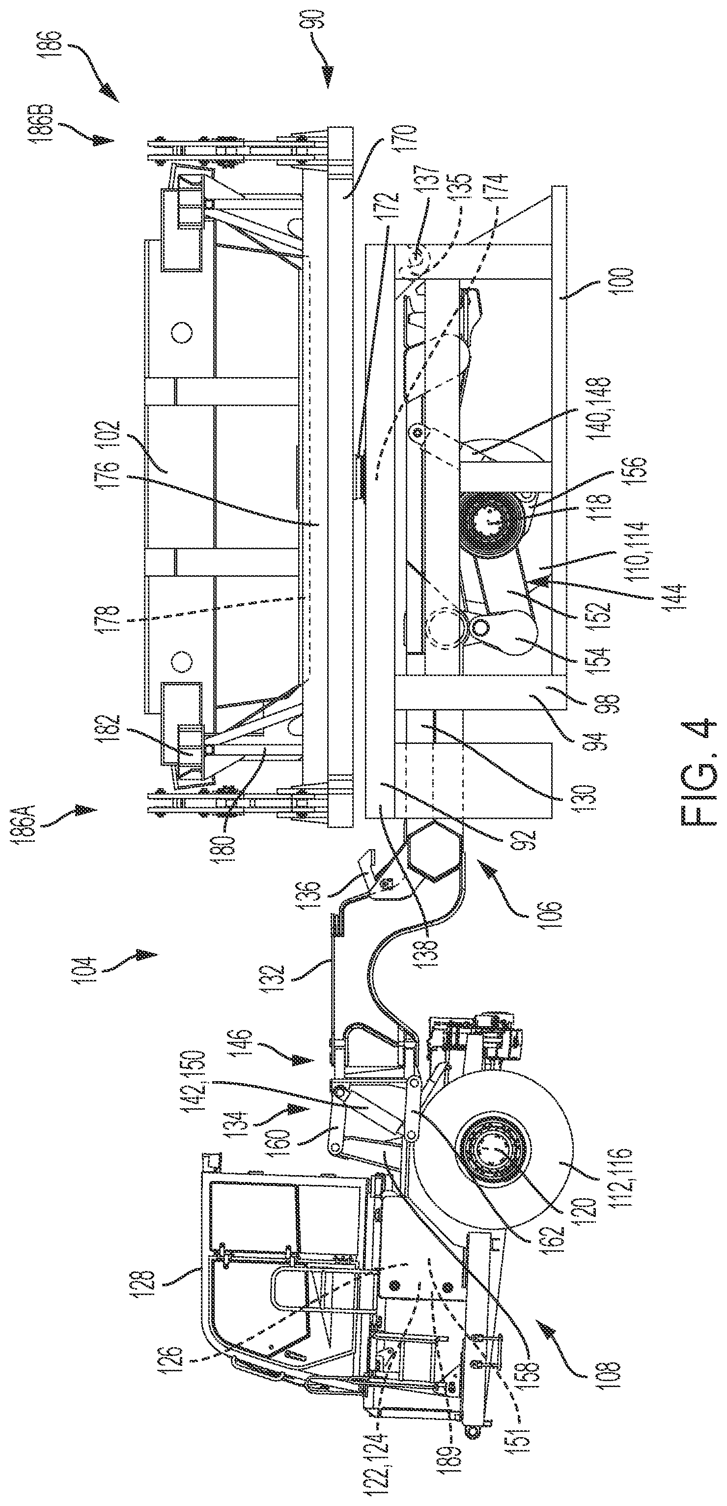Patent US12365278 Figure 4 – Container carrier and dumping pallet