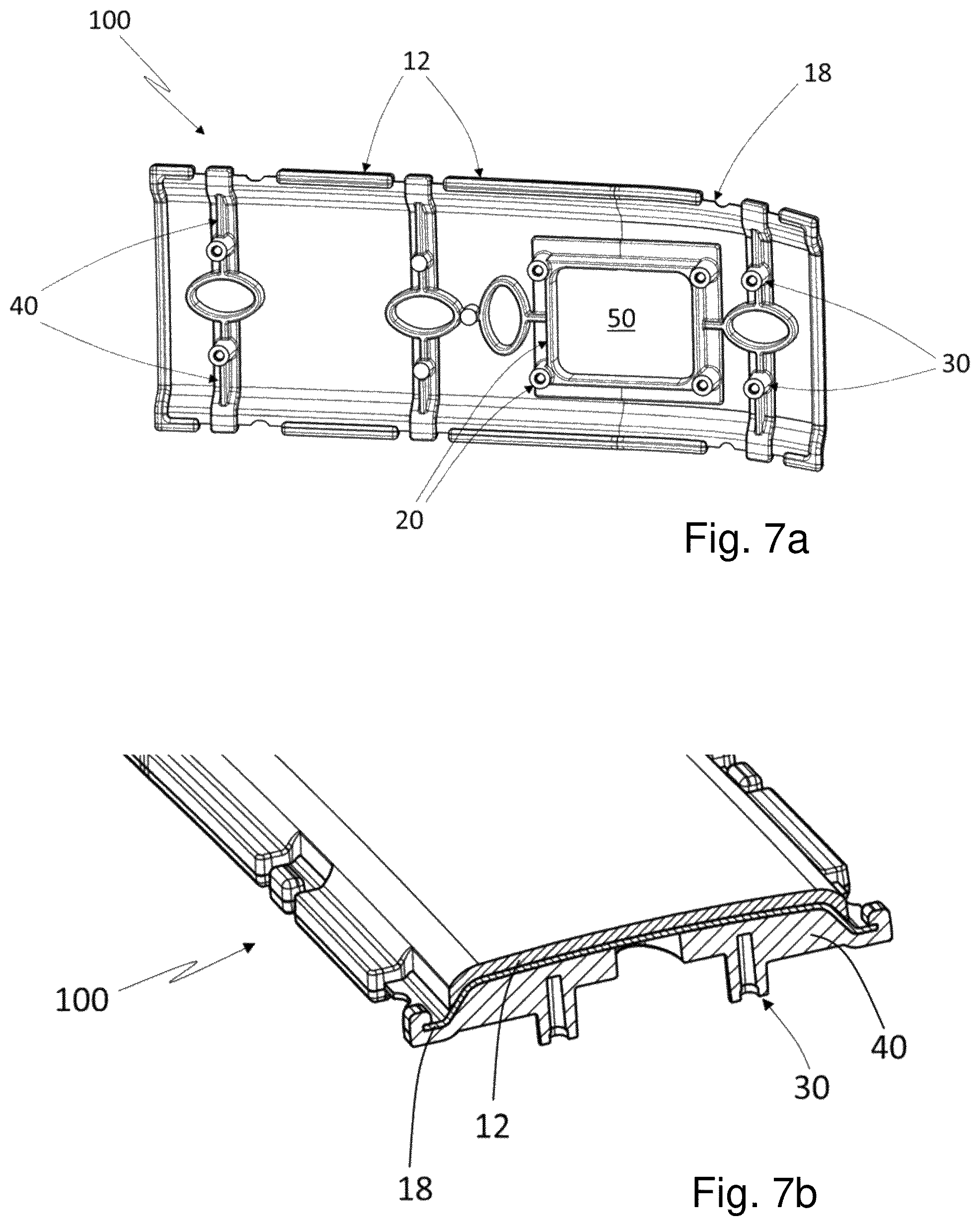 Patent US12365282 Figure 6 – Support for a component in the front or in the rear of a motor vehicle, lighting device, and unit for a motor vehicle, and method for manufacturing the support
