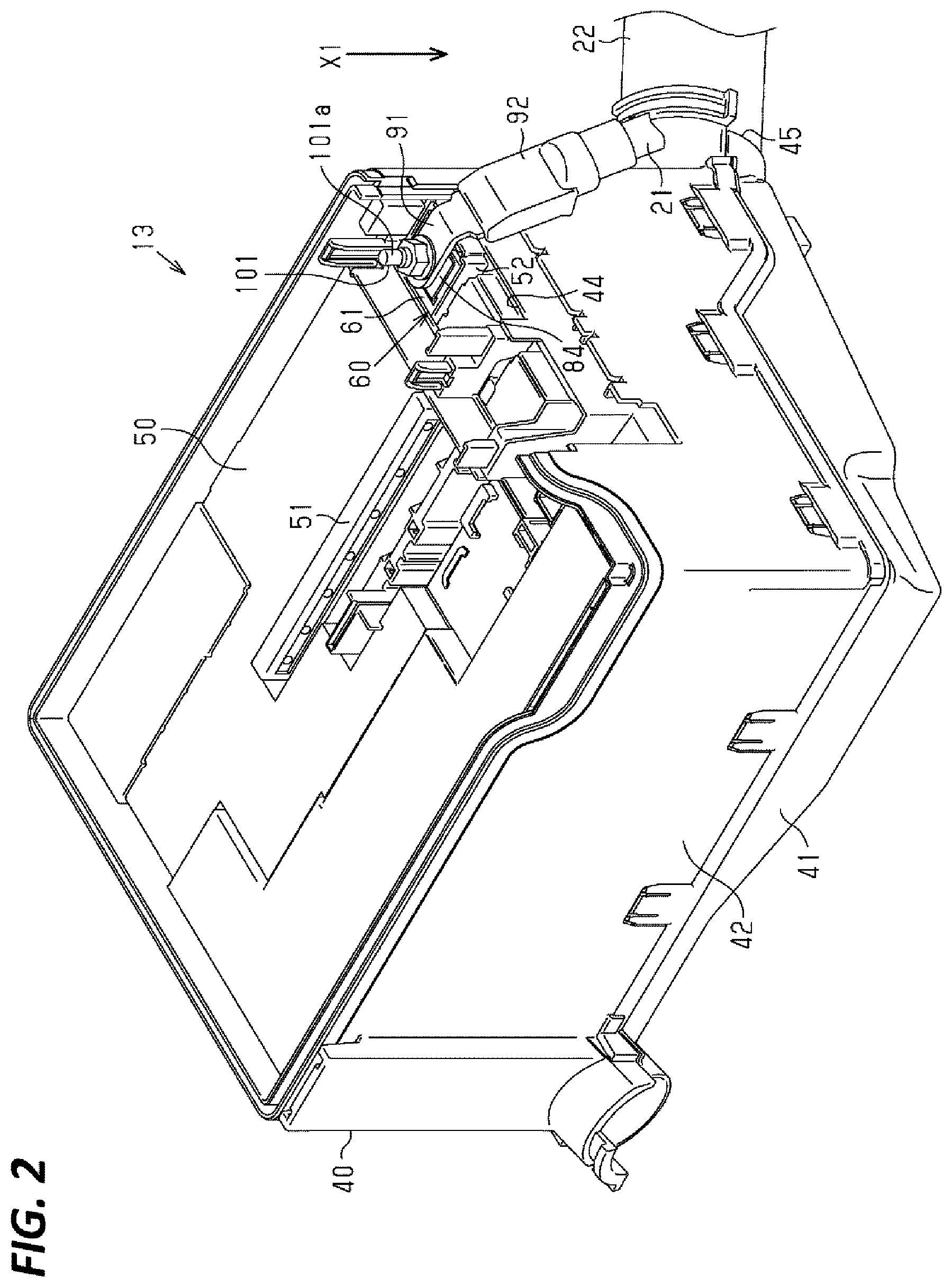 Patent US12365296 Figure 2 – Electrical connection box busbar connecting two wires