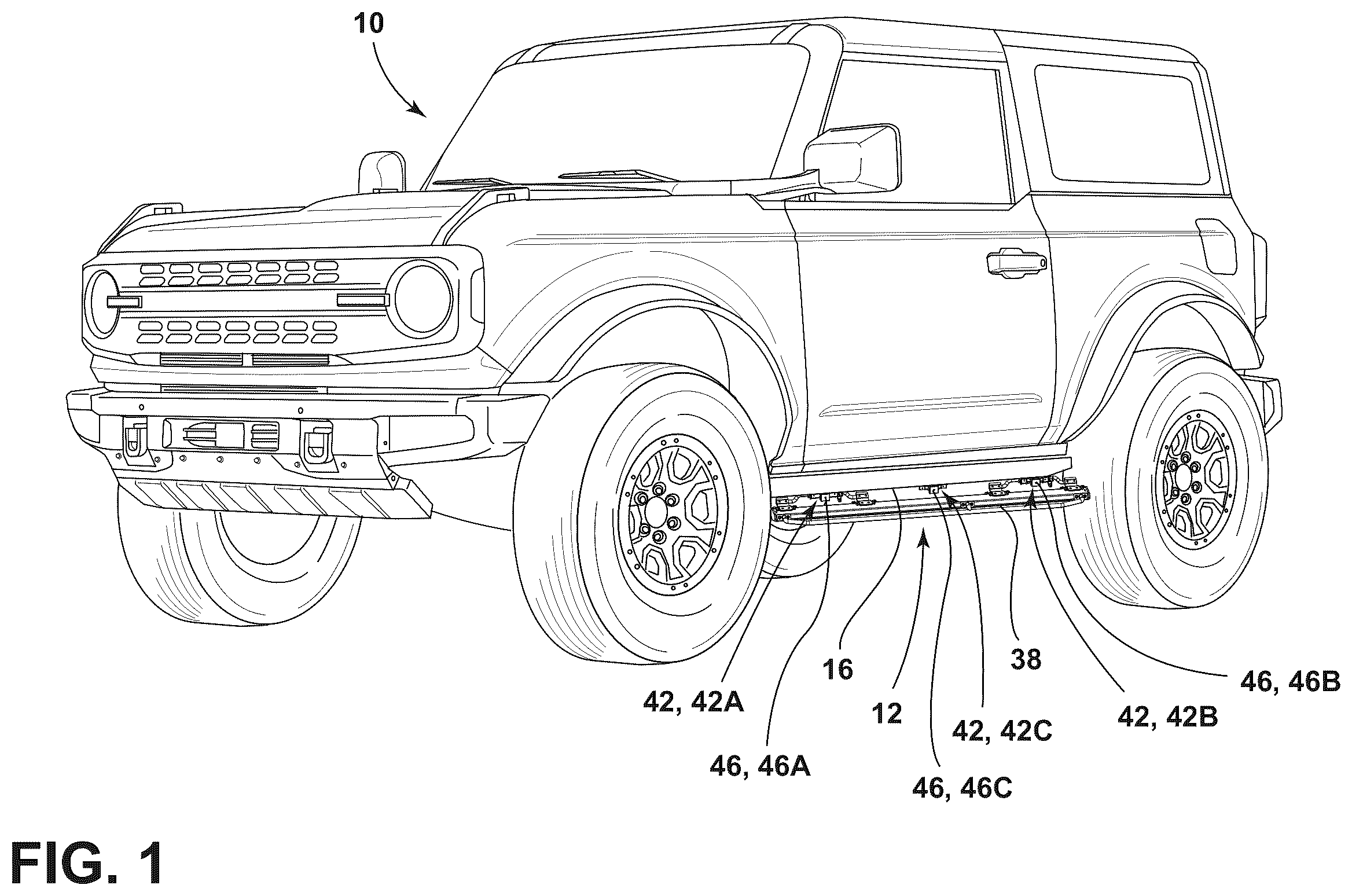 Patent US12365298 Figure 1 – Rock rail assembly