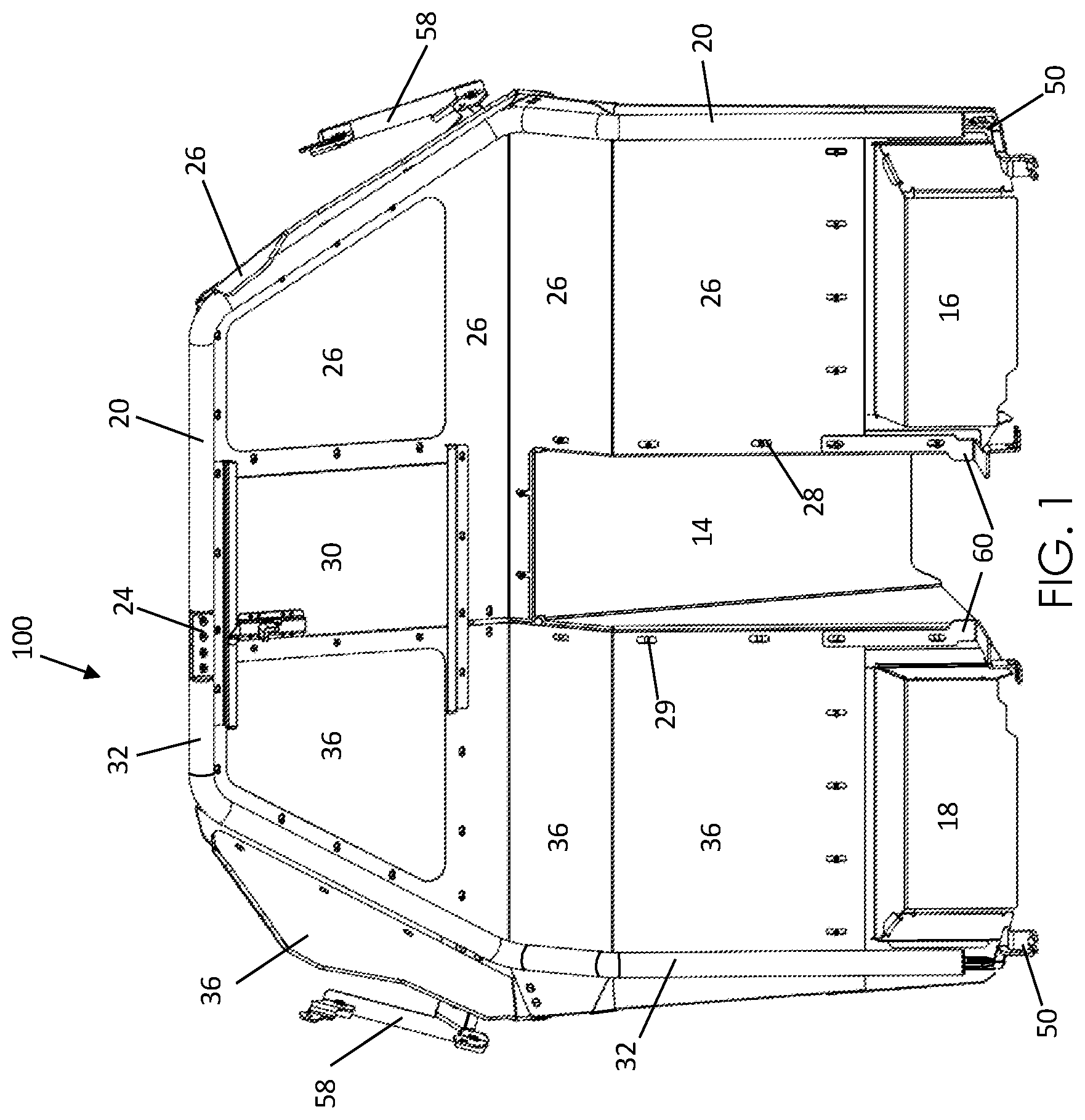 Patent US12365299 Figure 1 – Modular public safety vehicle security partition