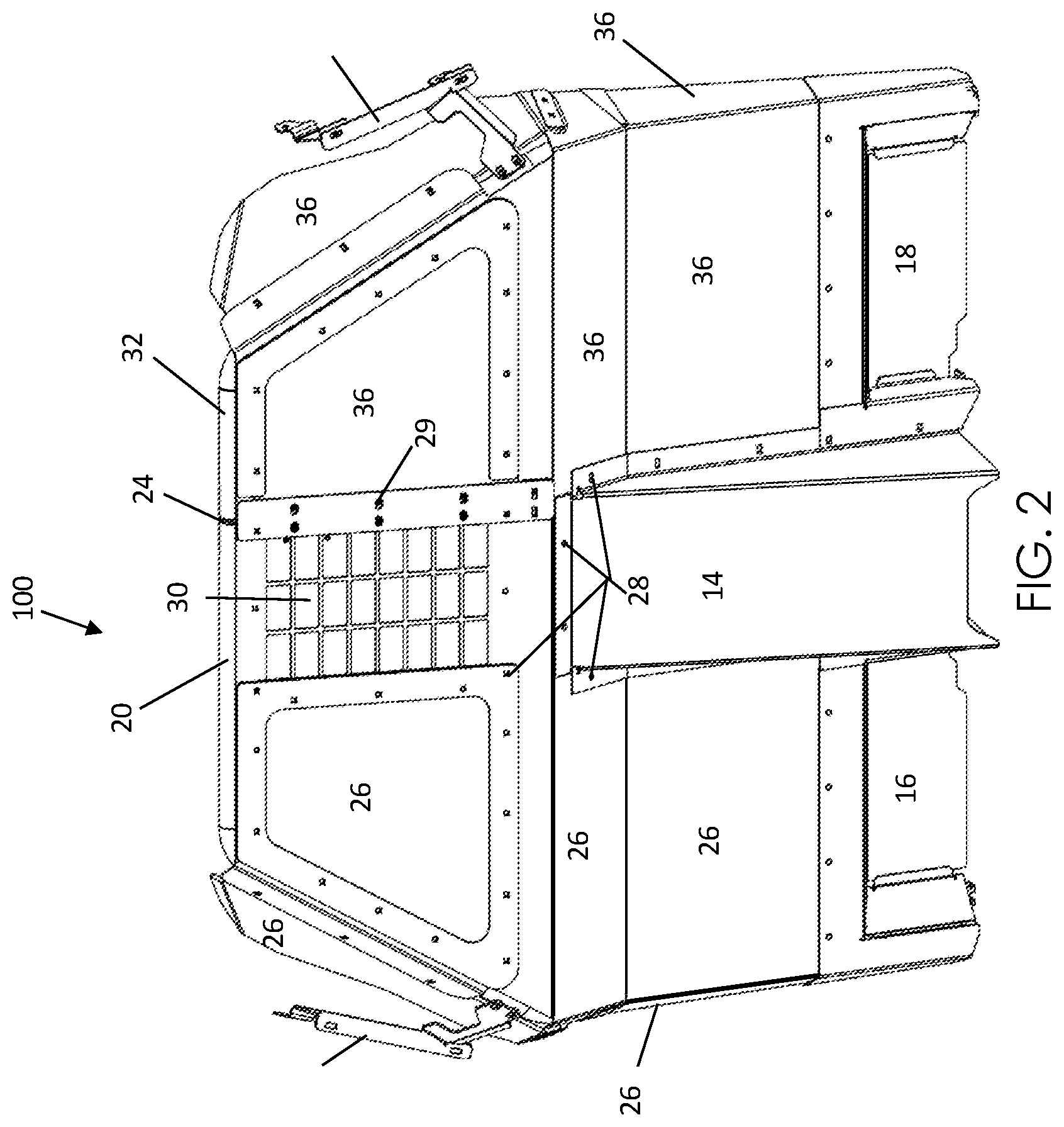Patent US12365299 Figure 2 – Modular public safety vehicle security partition