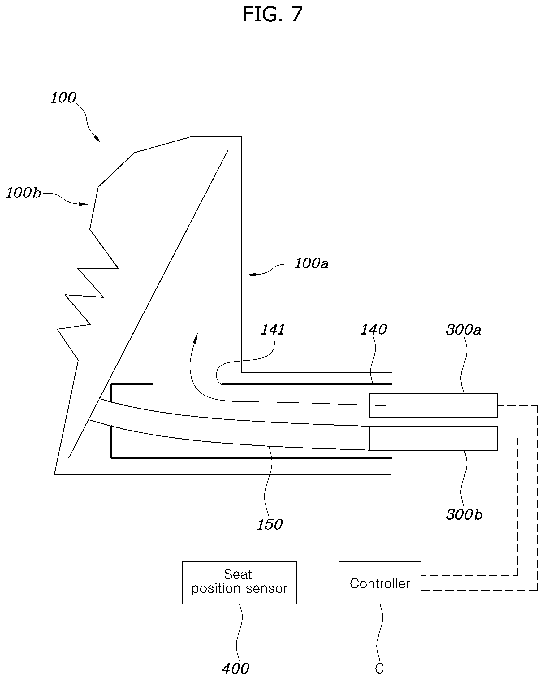 Patent US12365300 Figure 7 – Seatbelt airbag