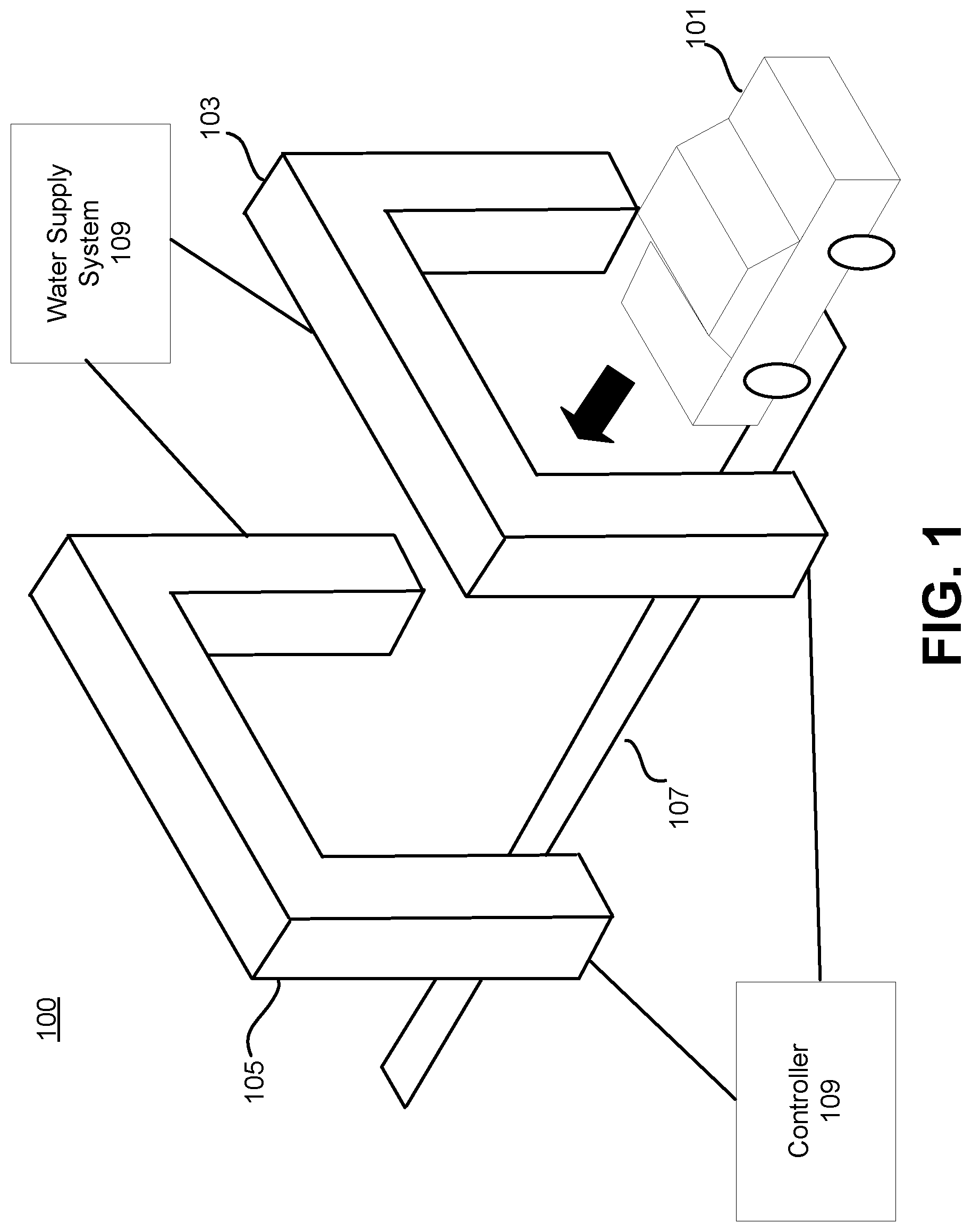 Patent US12365315 Figure 1 – Two-stage brushless car wash system
