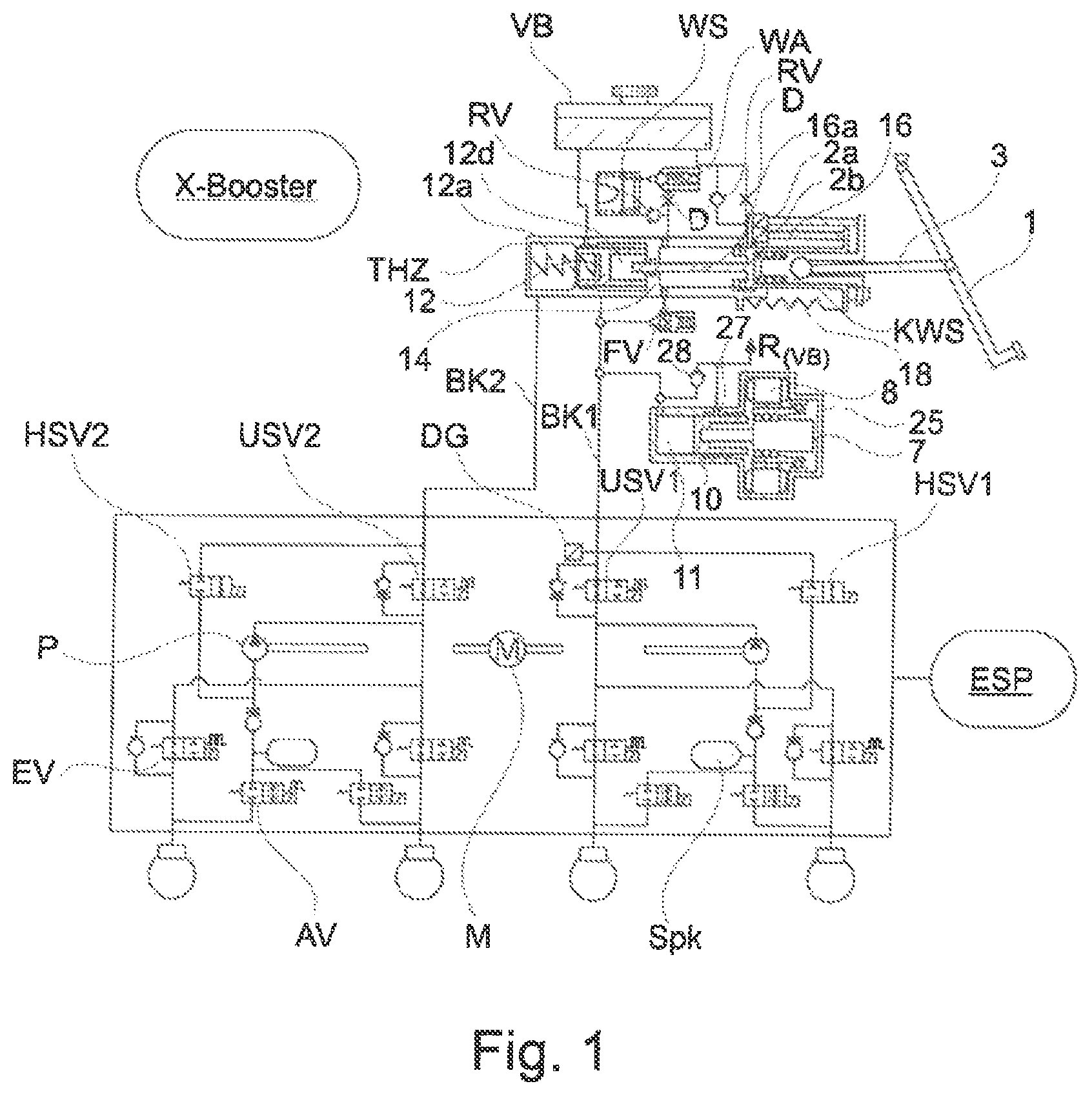 Patent US12365319 Figure 1 – Brake system