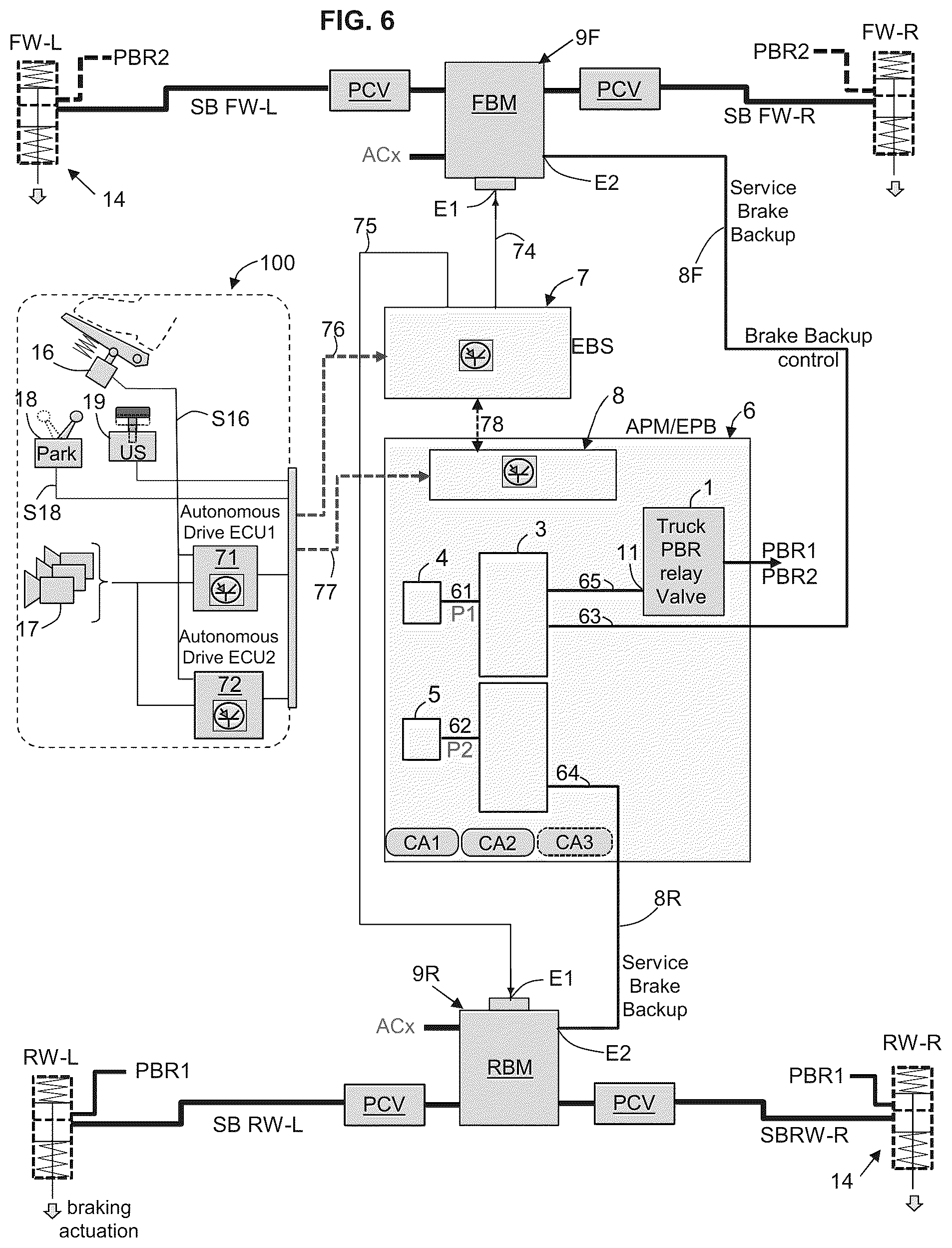Patent US12365323 Figure 4 – Heavy duty vehicle redundant braking system