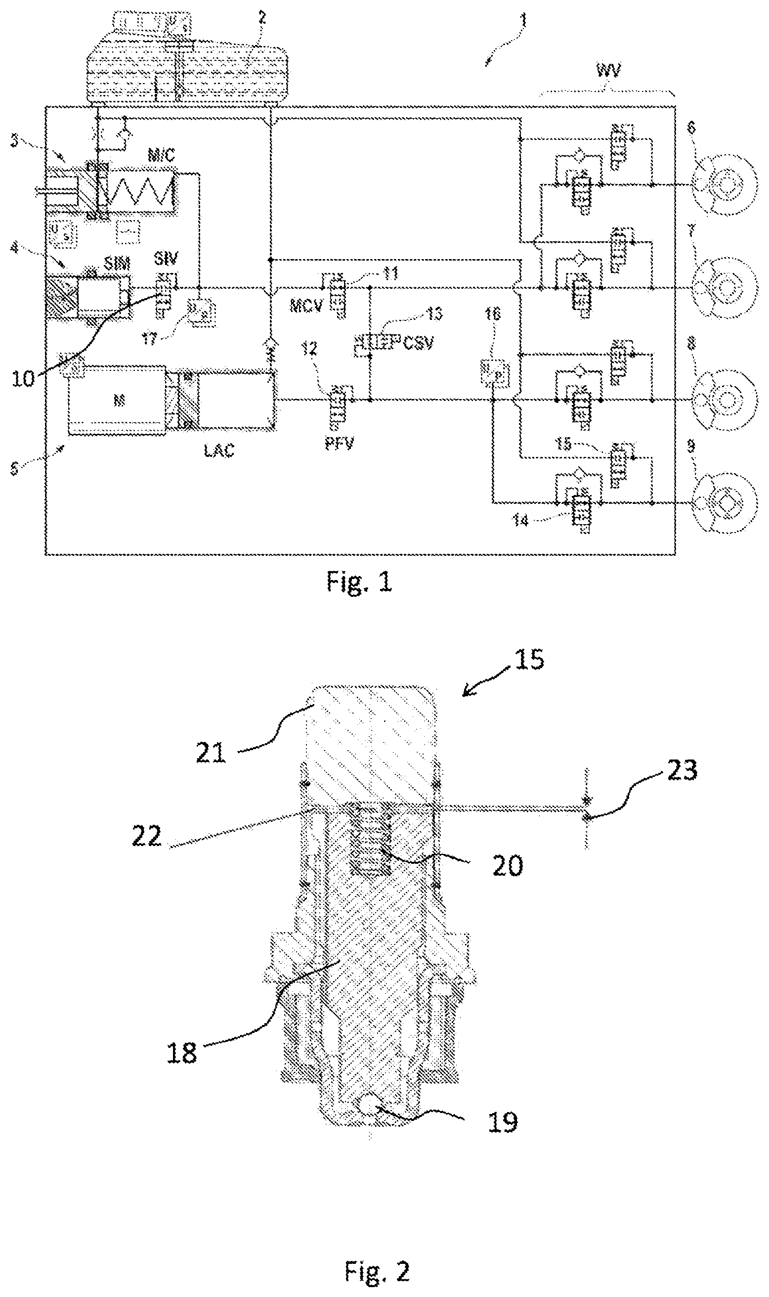 Patent US12365324 Figure 1 – Brake system with noise-optimized valve control