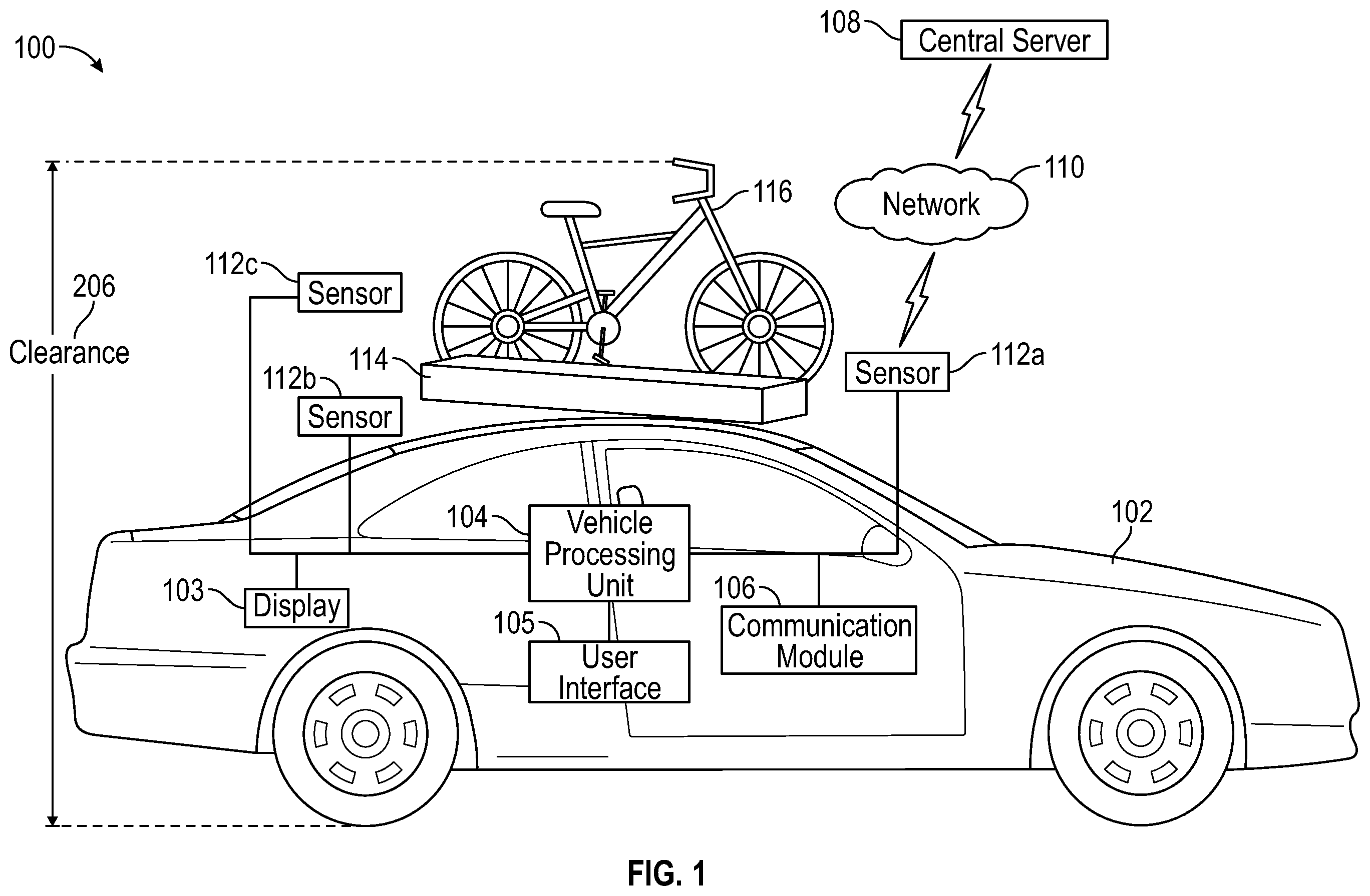 Patent US12365348 — Determination of vehicle clearance and optimized orientation of objects placed on roof — Figure 1